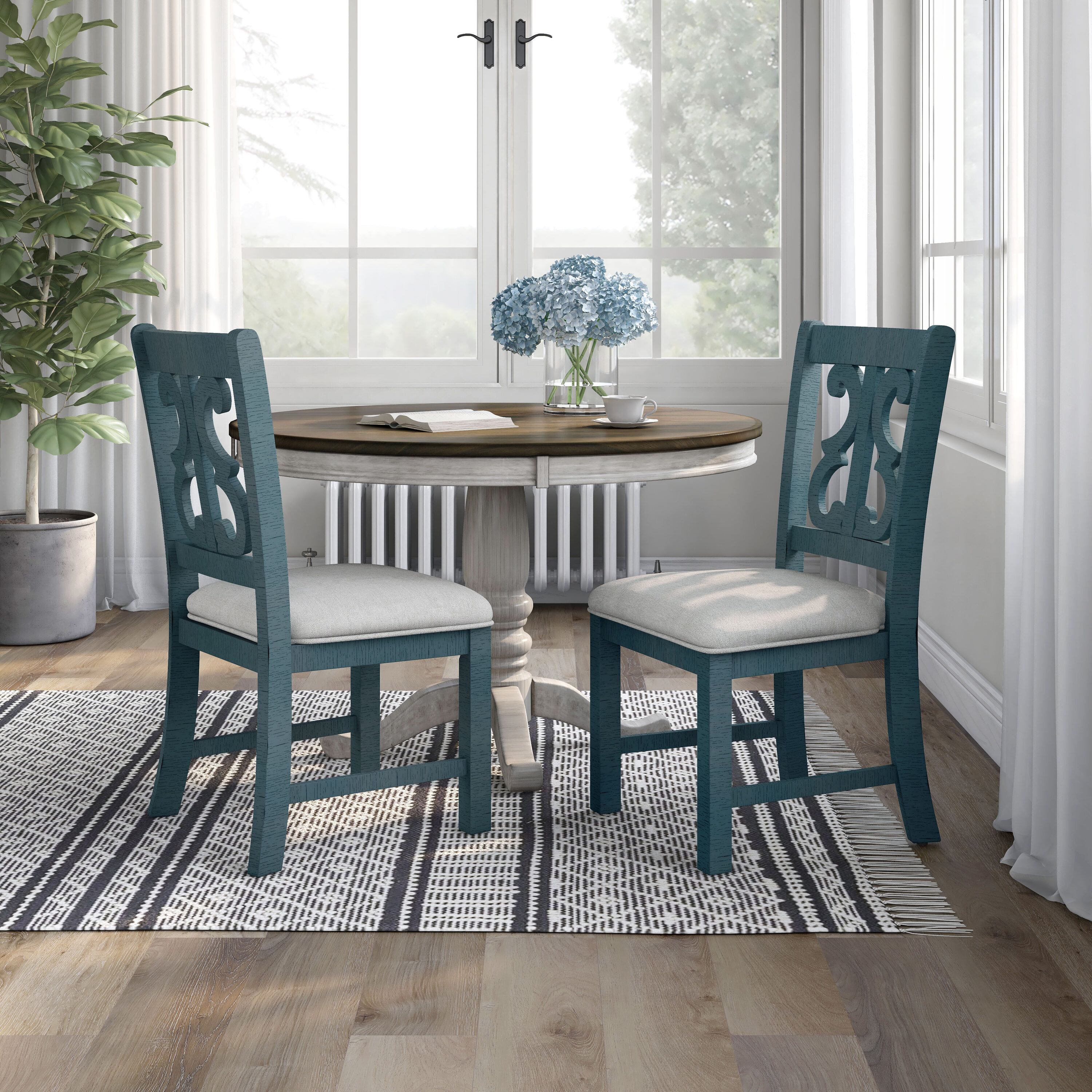 Furniture of America IDF-3417BL-SC Set of 2 Mudd Rustic Polyester Upholstered Dining Side Chair (Wood Frame)