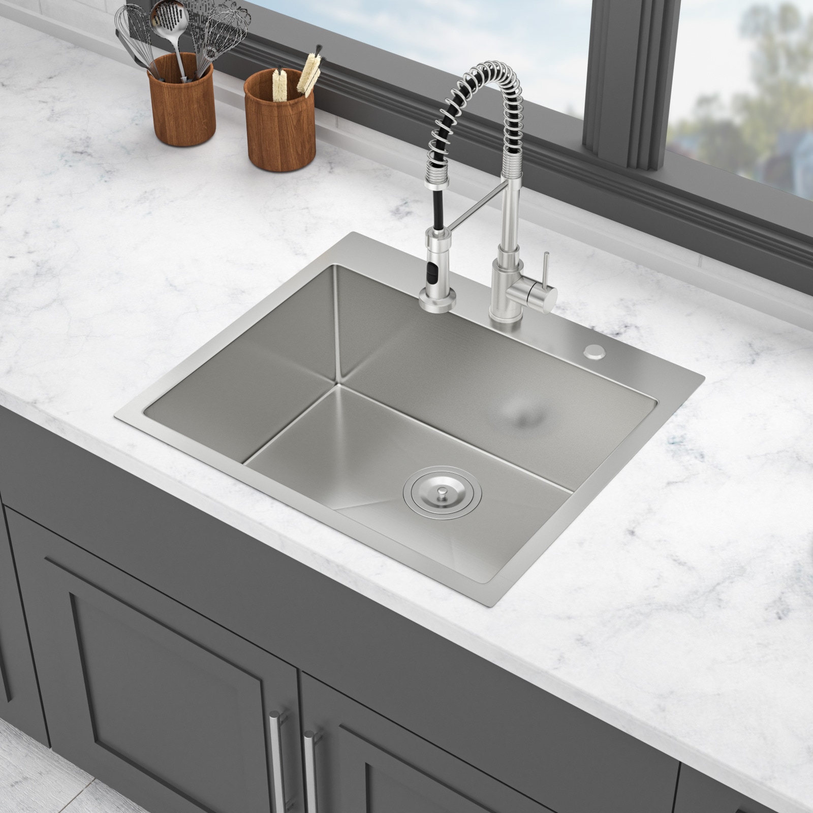 RITSU  Stainless Steel Drop In Kitchen Sink 25 in x 22 in x 10 in Drop in Topmount Sinks 16 Gauge R10 Tight Radius Deep Single Bowl 25 in Basin Sink with 304 stainless steel construction and 16 gauge thickness