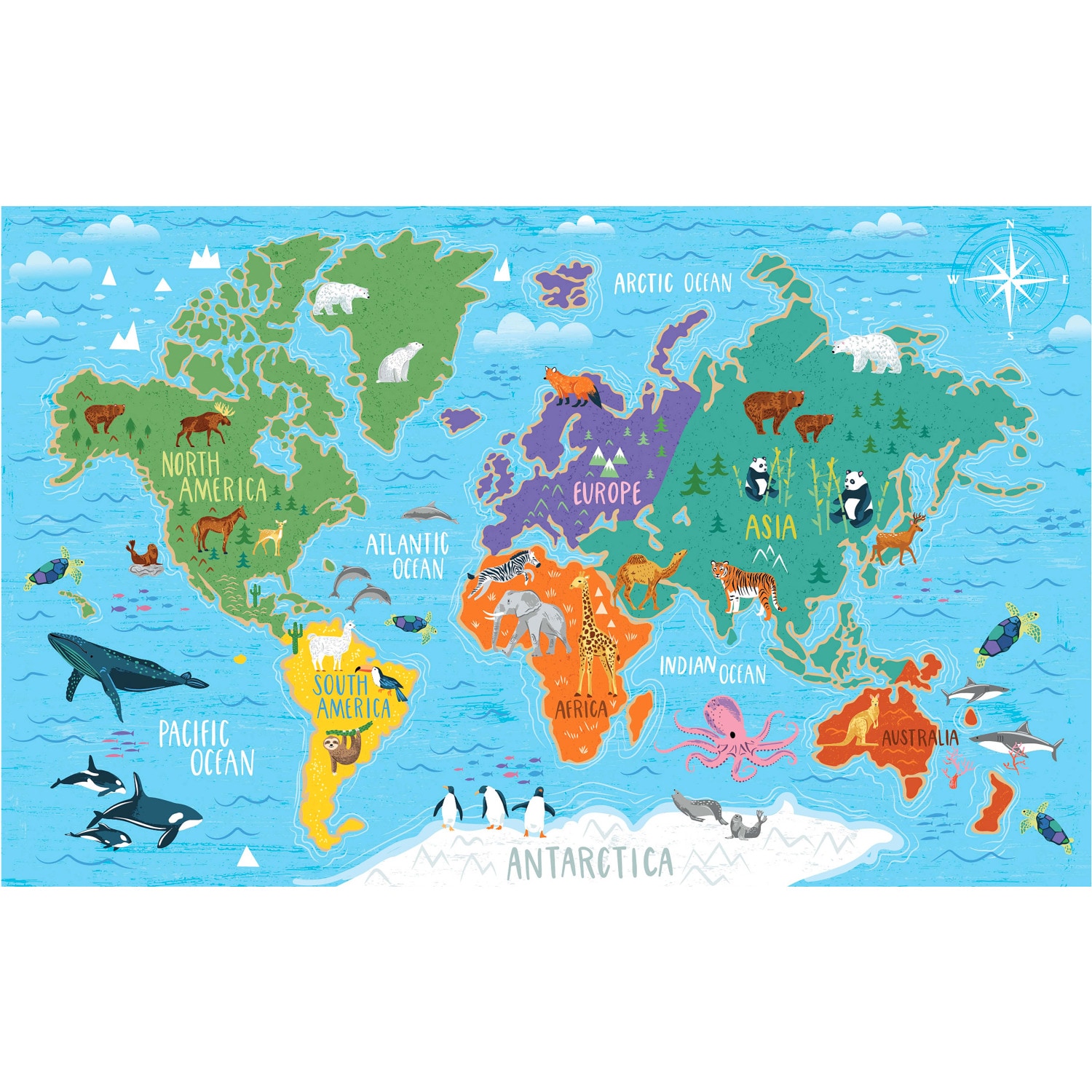 RoomMates RMK11772M Blue and Green World Map Wall Mural