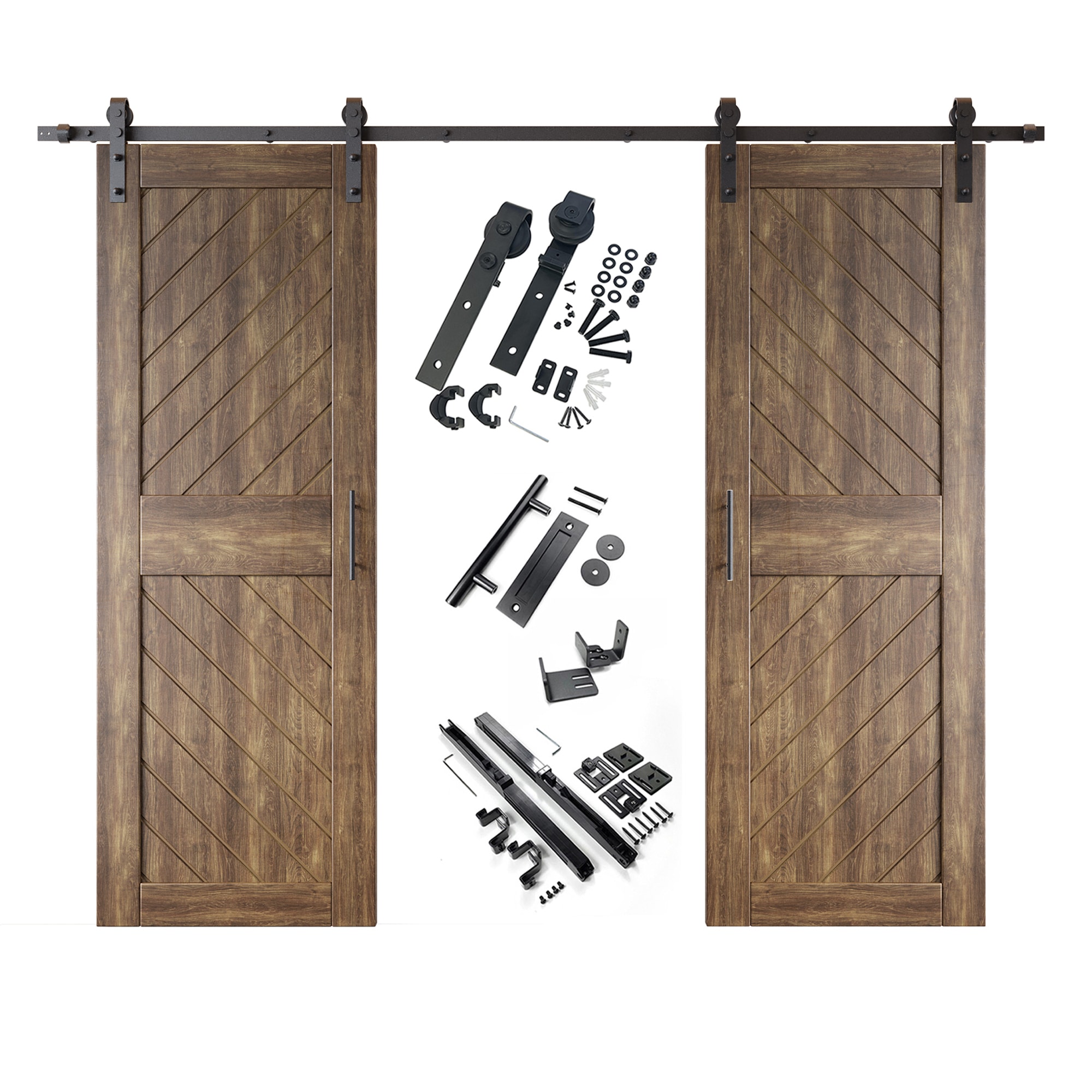 HOMACER YT2H132C-XT3-3084-WA 30-in x 84-in Dark Walnut Prefinished Non-standard Pine Wood Solid core Double Barn Door (Hardware Included)