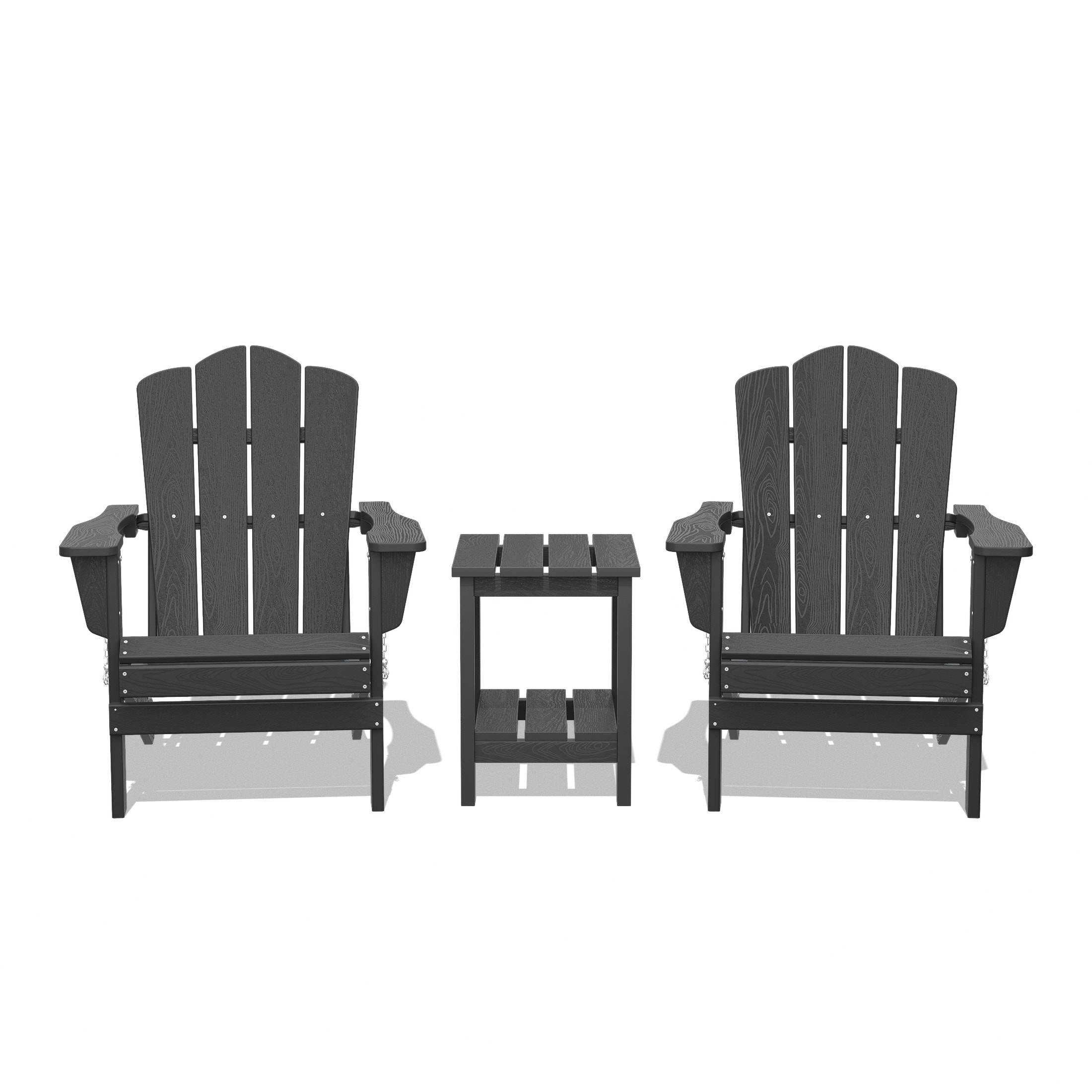JEAREY YDZDY3JT-GY Patio Folding Adirondack Chair Set of 2 with a Side Table Set of 2 Stackable Gray HDPE Frame Stationary Adirondack Chair with Slat Seat