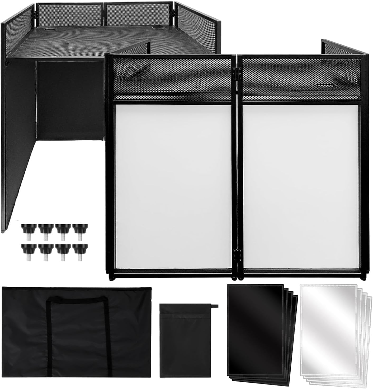 Garvee Portable Collapsible DJ Facade Booth Table 52L x 43.2H x 26W with Adjustable Feet Dual Black White Scrim for Party Event #R5465