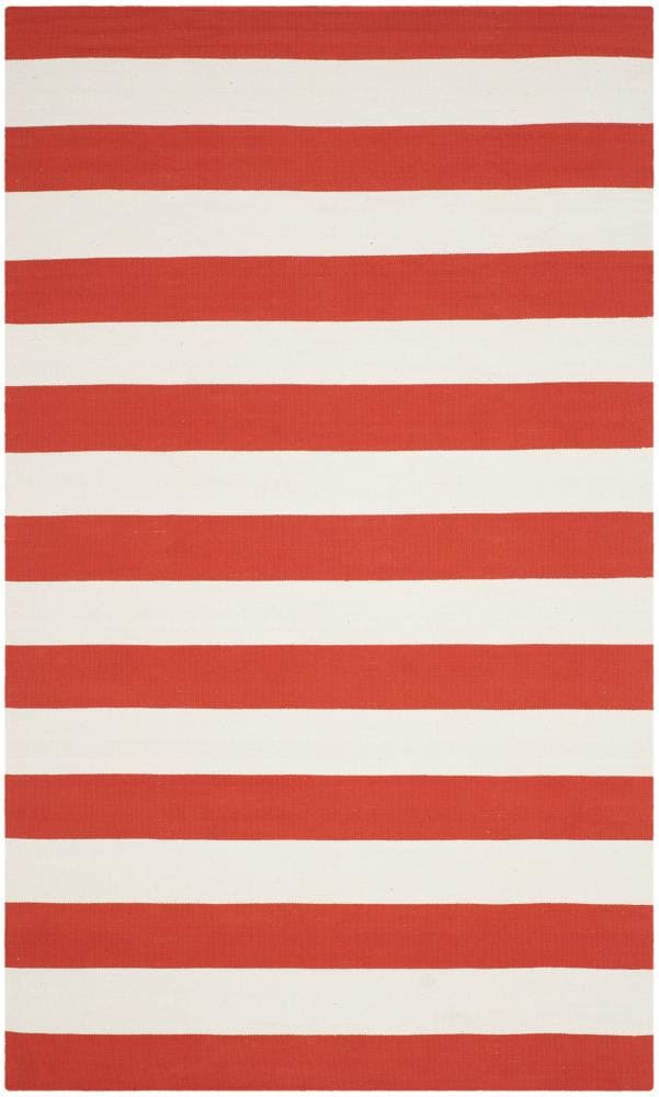 Montauk Rust and Ivory Striped 5' x 8' Wool Cotton Area Rug