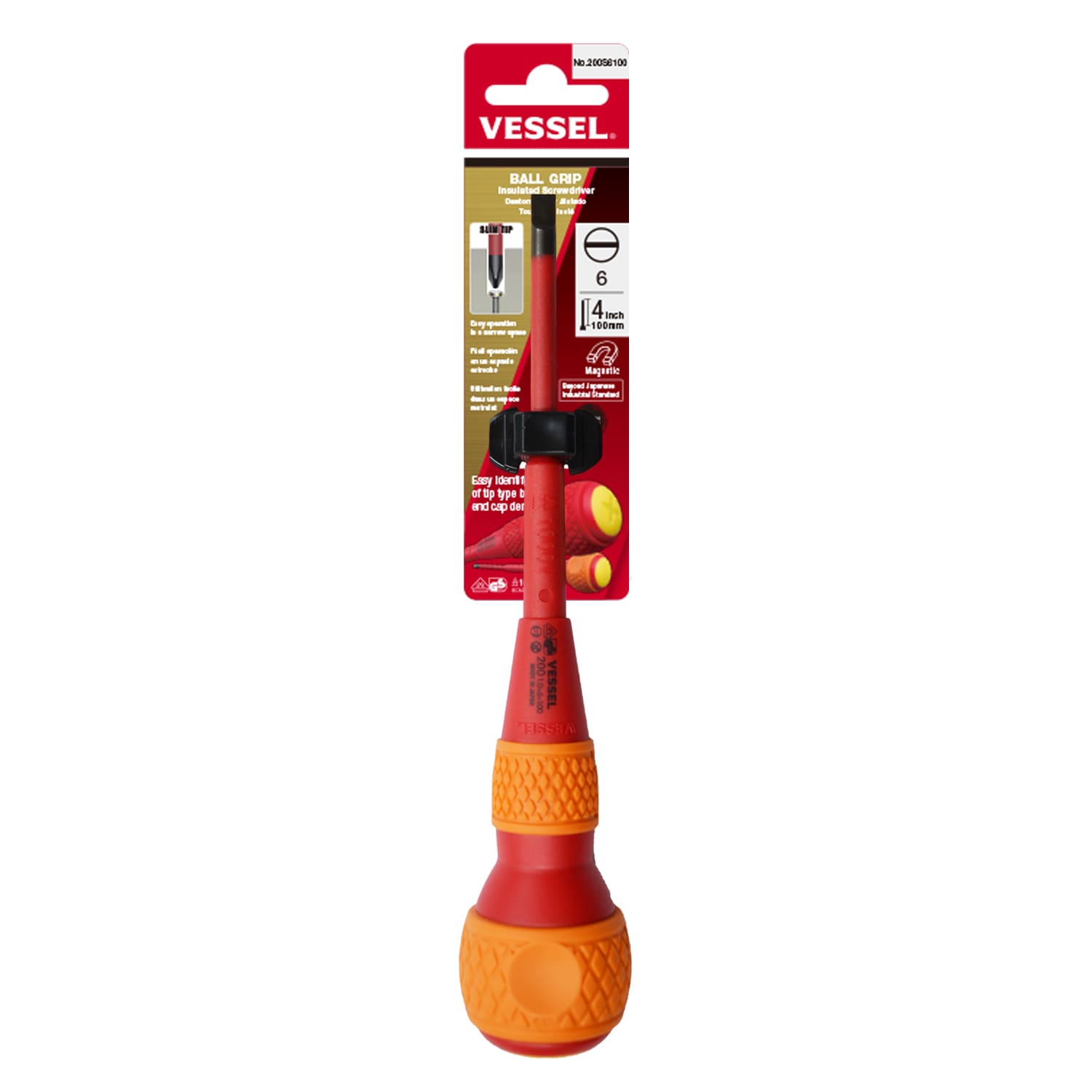 VESSEL 200S6100 6-mm 4-in Magnetic Slotted Screwdriver