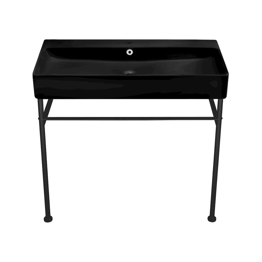 Swiss Madison - Carre 36 Ceramic Console Sink Matte Black Basin Black Legs