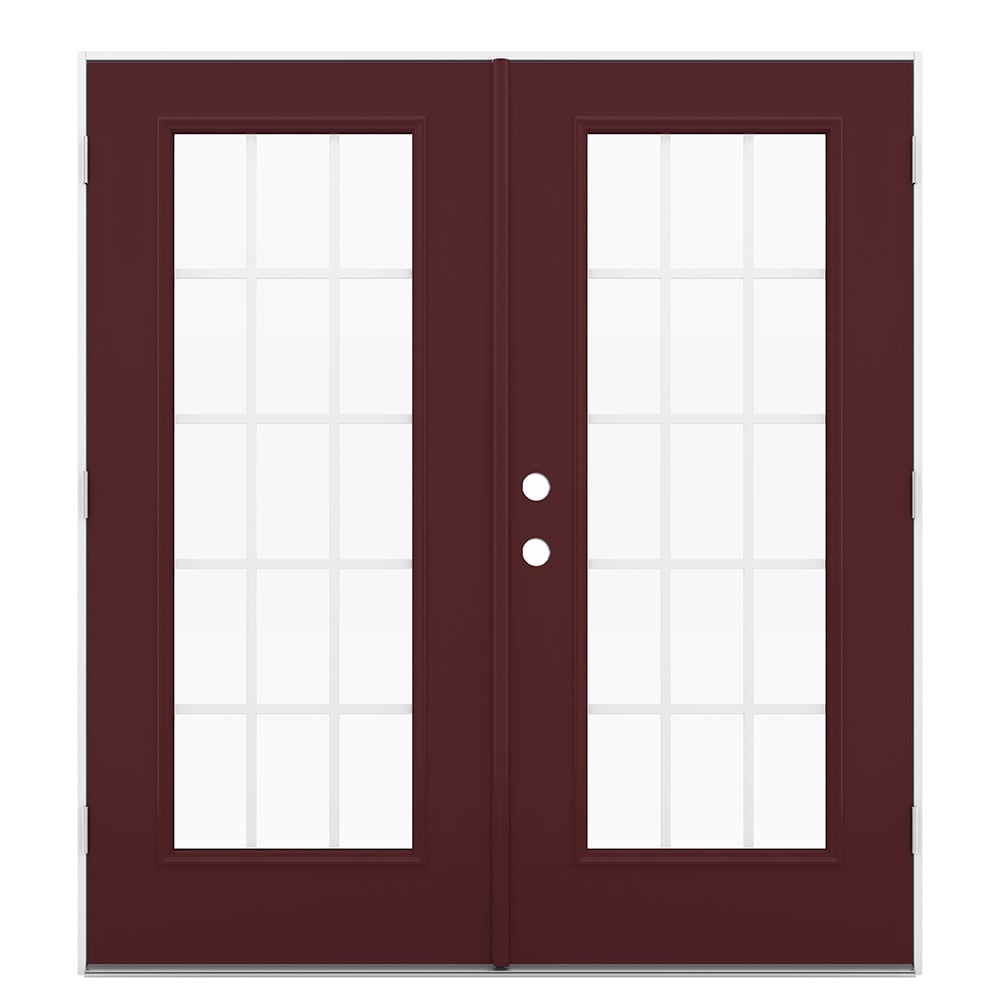 JELD-WEN LOWOLJW206000194 72-in x 80-in x 4-9/16-in Jamb Currant Steel Left-hand outswing French Patio Door with Low-E Glass with Grilles