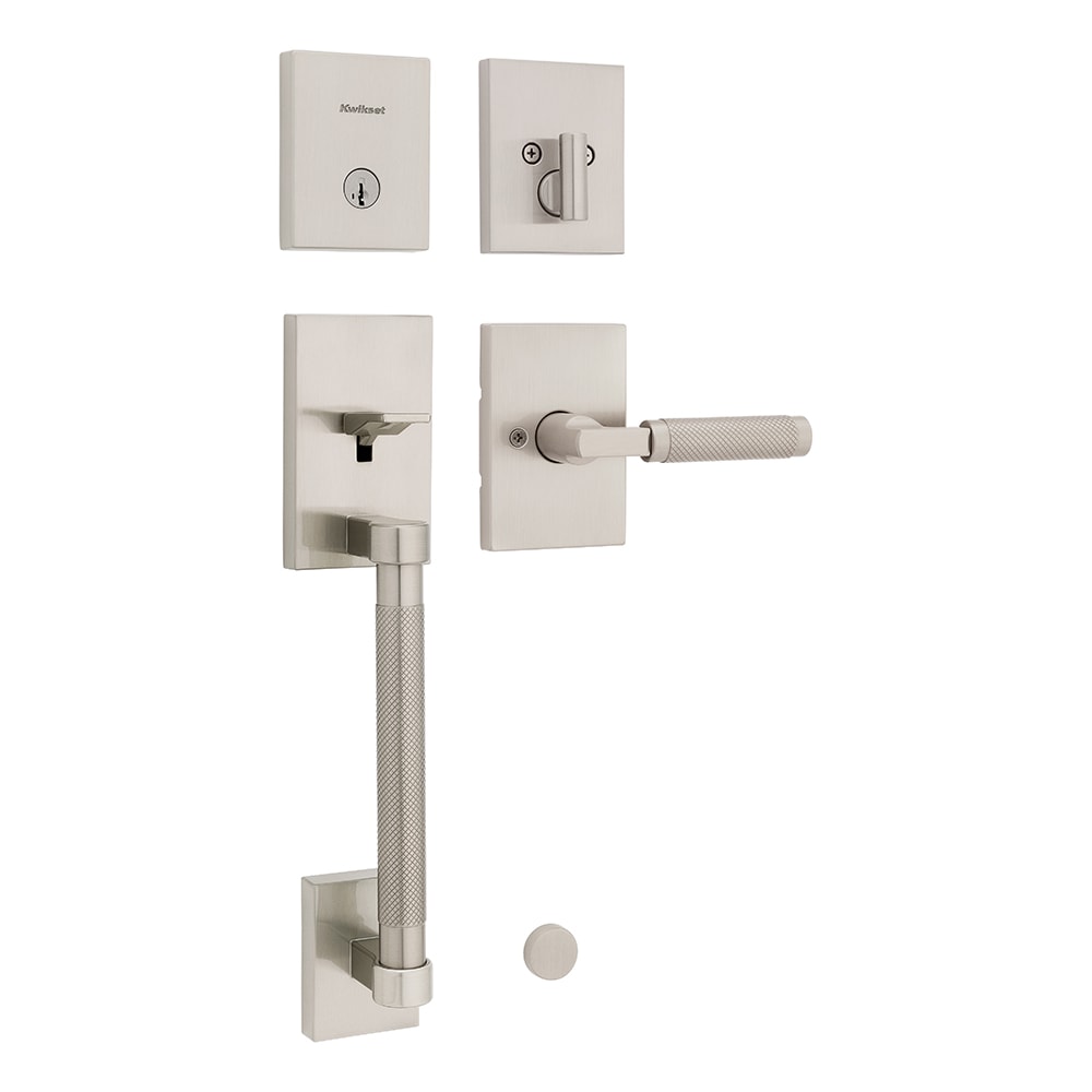 Kwikset Signature Series 98180-050 Prava Knurled Satin Nickel Single-Cylinder Keyed Entry Door Handleset with Handle and SmartKey