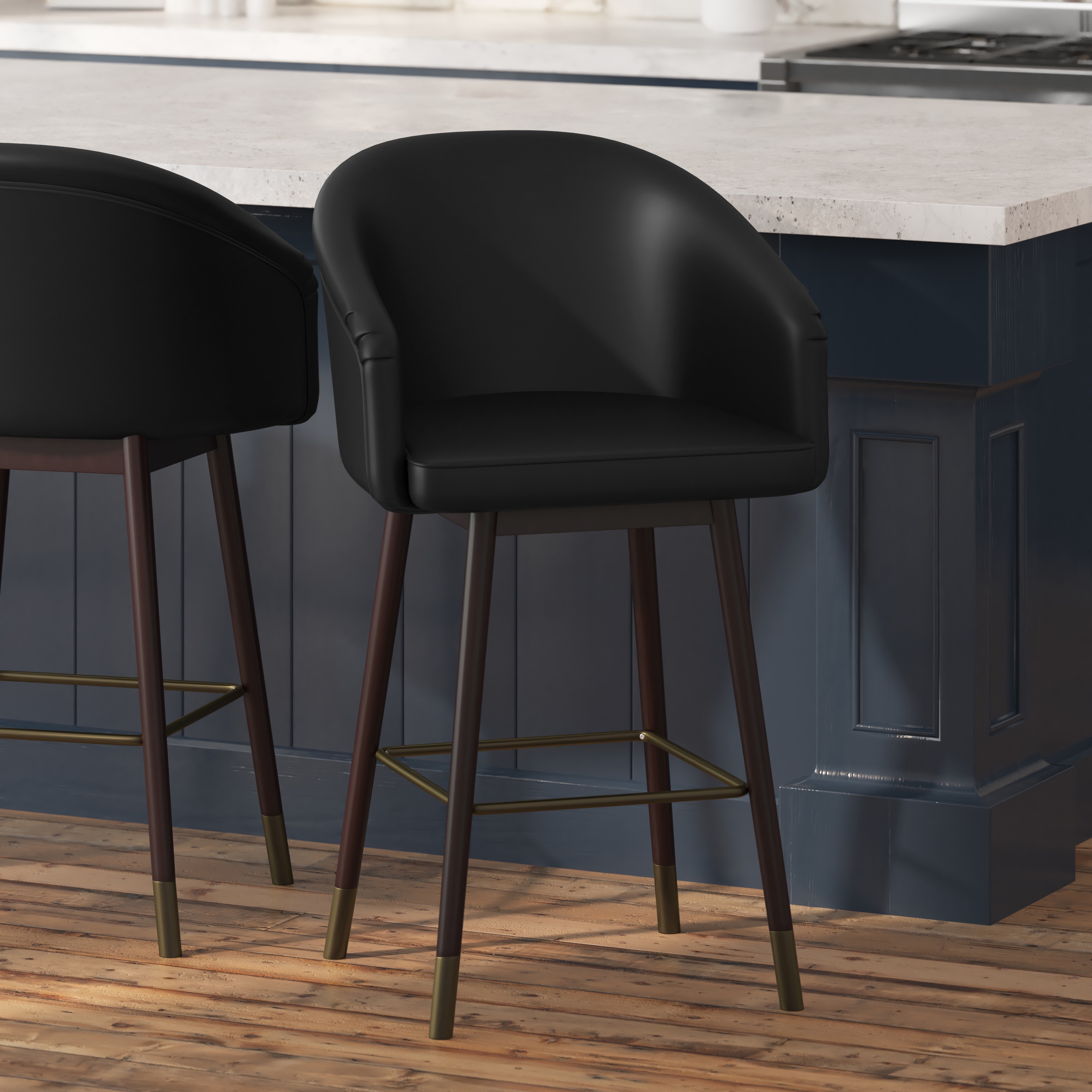 Brida Black Faux Leather and Walnut Counter Stool