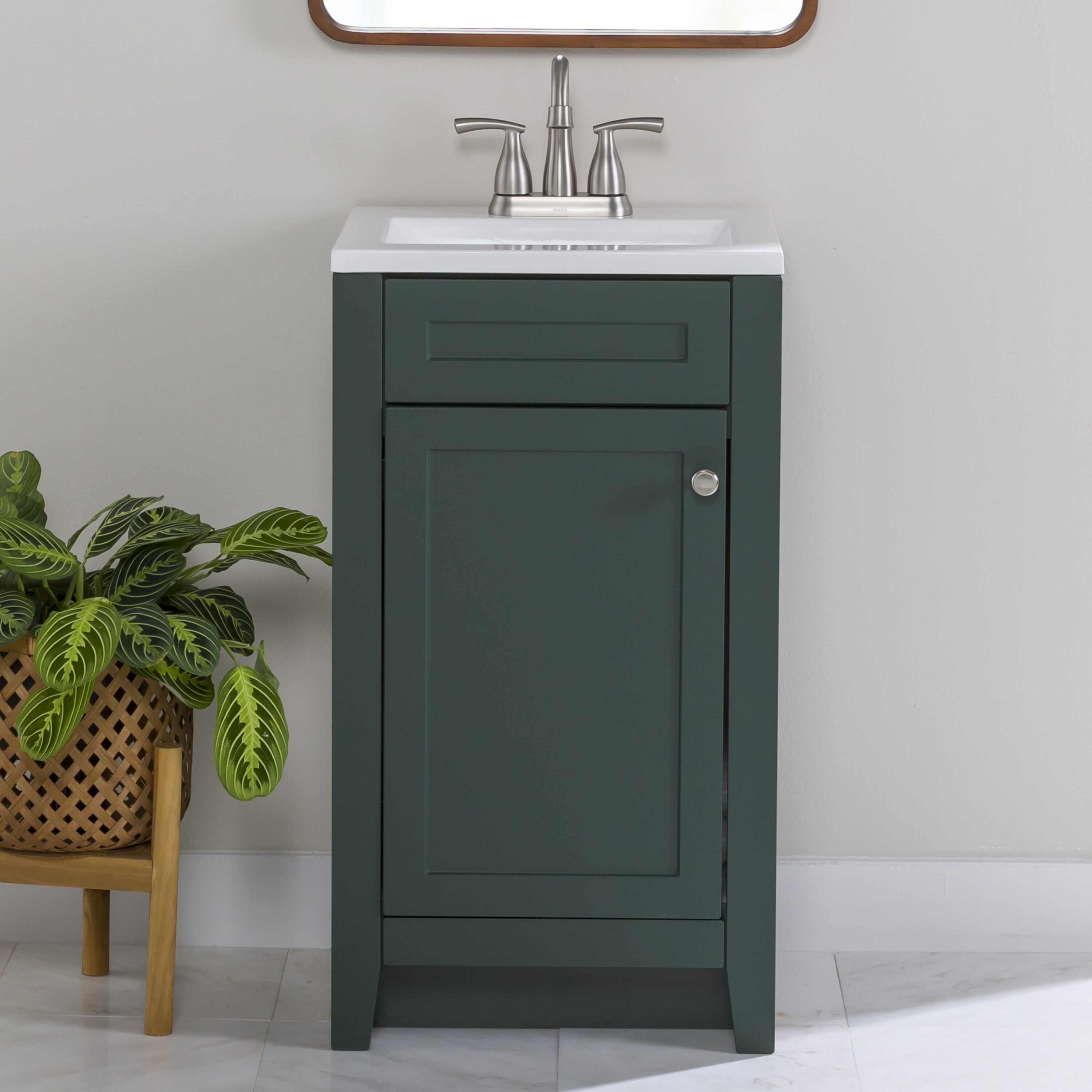 Diamond NOW C18W30298 Roswell 18-in Viridian Green Single sink Bathroom Vanity with White Cultured marble Top