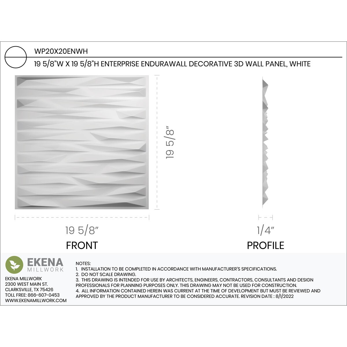 Ekena Millwork WP20X20ENWH-CASE-10 Wall-Panels - View #2