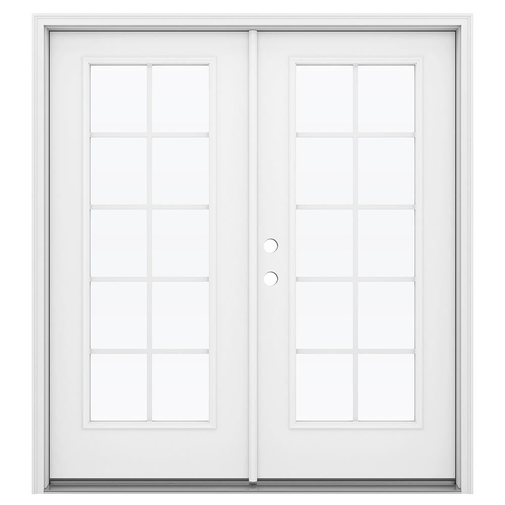 JELD-WEN LOWOLJW192600148 72-in x 80-in x 4-9/16-in Jamb Primed Steel Right-hand inswing French Patio Door with Low-E Glass with Grilles (Brickmould Included)