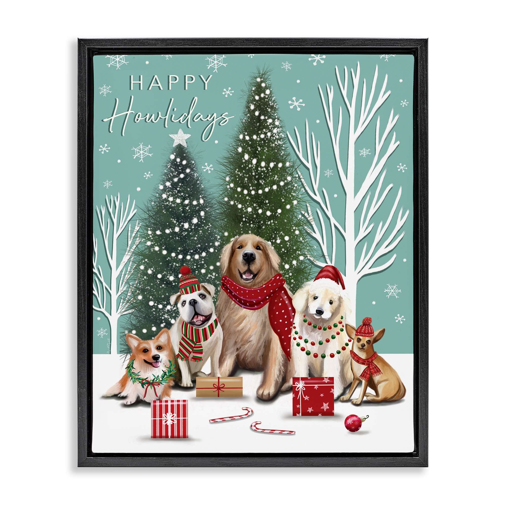 Stupell Industries BT-532-FFB-24X30 Festive Winter Dogs Scene Floating Frame design by Elizabeth Tyndall
