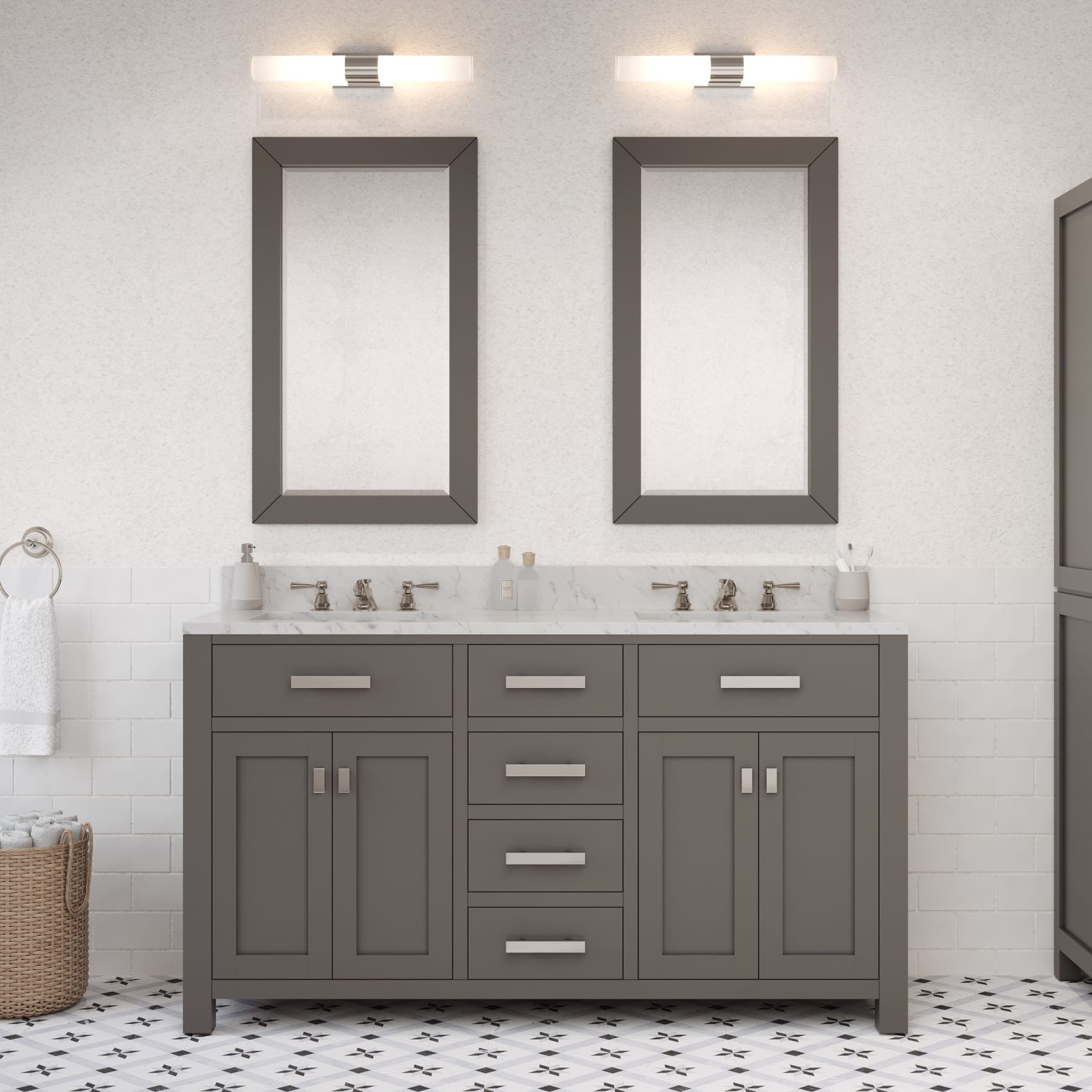 Water Creation MADISON60G Madison 60-in Cashmere grey Undermount Double sink Bathroom Vanity with Carrara white Natural marble Top