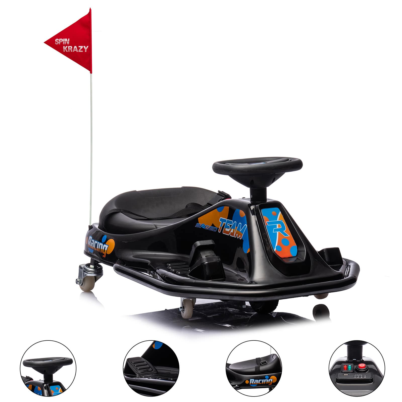 Qeetex TOYPTO0Z440JFQ 24V Electric Go Kart For Kids With 7Ah Battery Drifting System 360 Degree Rotation Variable Speed And Rechargeable Battery Black