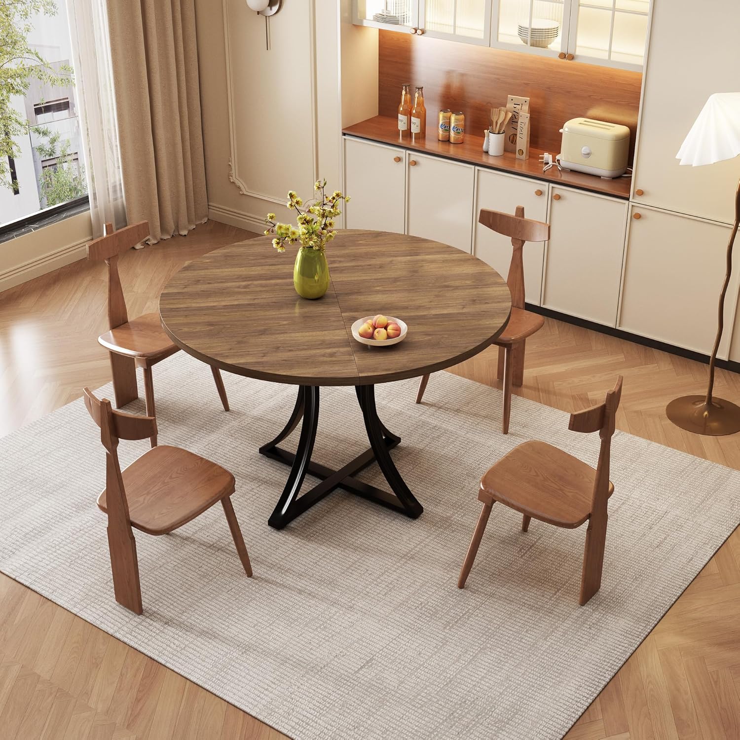 GarveeLife Brown Space Saving Modern Farmhouse 40 Inch Round Dining ...