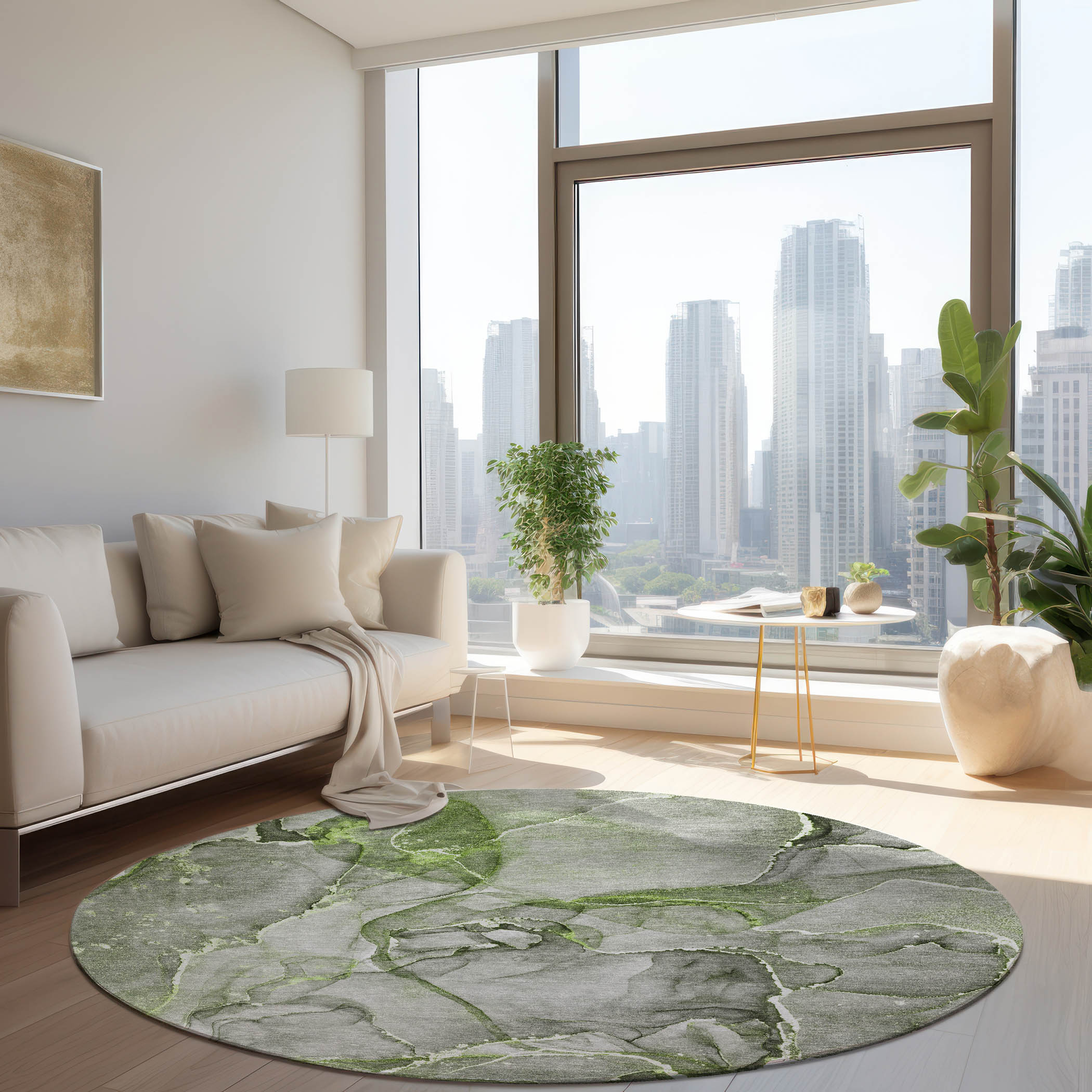 Addison Rugs ACN519GE8RO Chantille ACN519GE 8 x 8 (ft) Polyester Green Round Indoor/Outdoor Geometric Machine washable Area rug