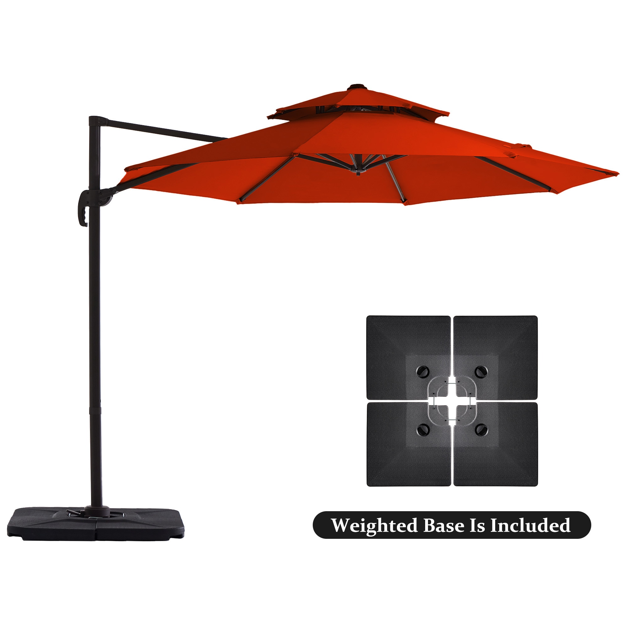JEAREY JE-LKXLM-10FT-OR 10-ft Aluminum Orange Crank Cantilever Patio Umbrella with Base