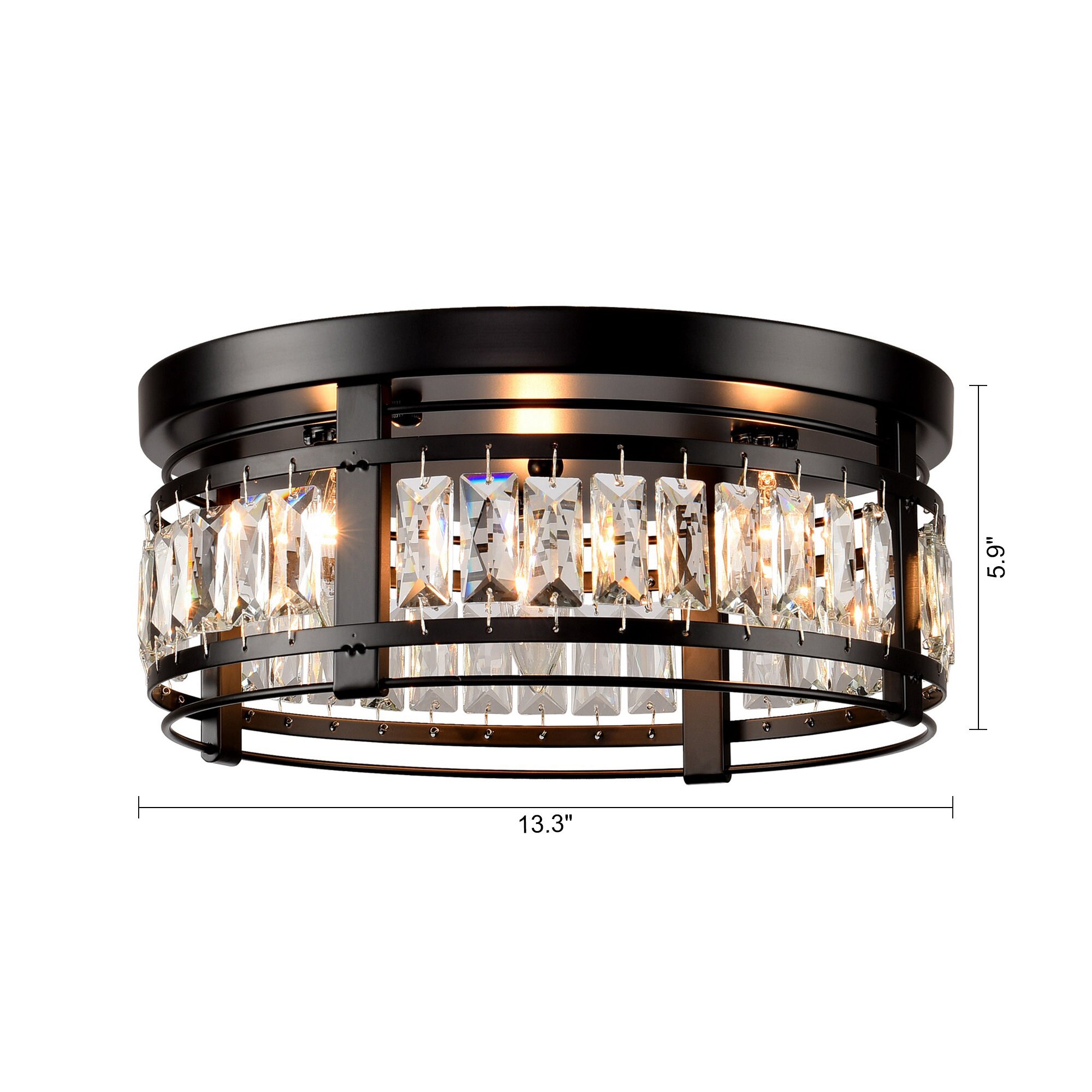 Matte Black Crystal Drum Flush Mount Ceiling Light
