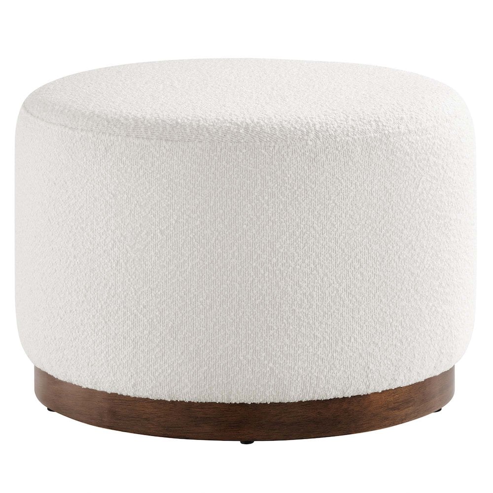 Modway - Tilden Large 23-in Round Boucle Upholstered Upholstered Ottoman in Cloud Walnut