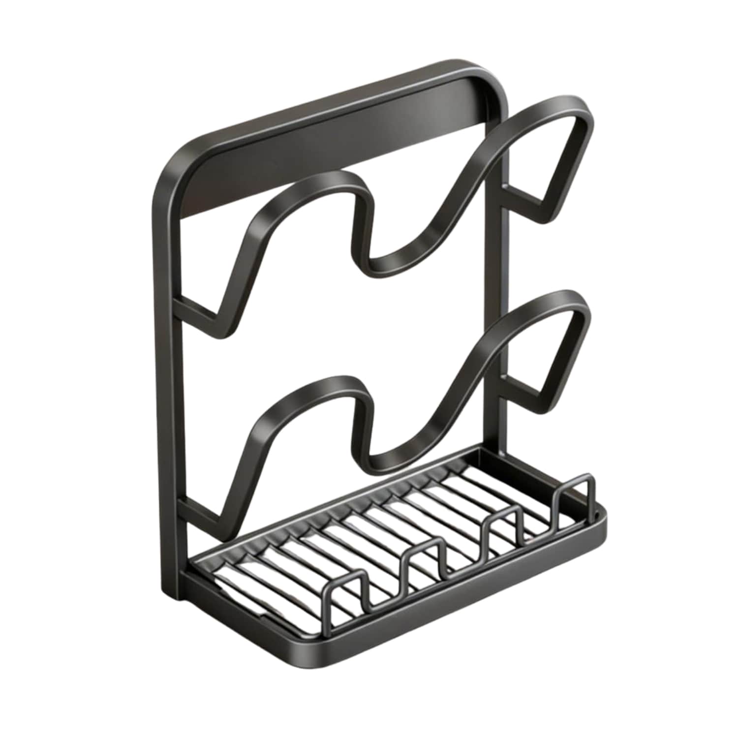 Etokfoks  Gray Vertical Kitchen Drawer Organizer Pot Lid Holder with Removable Tray Carbon Steel Space Saving Spoon Rest