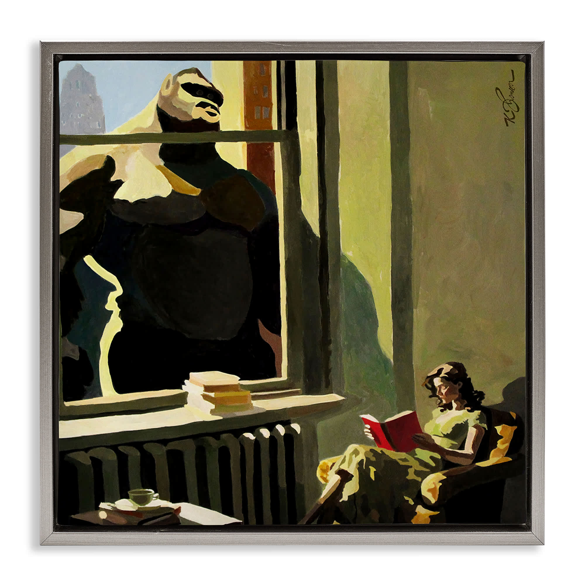 Stupell Industries BS-819-FFL-24X24 Gorilla in Window Scene Floating Frame design by Keith Thomson