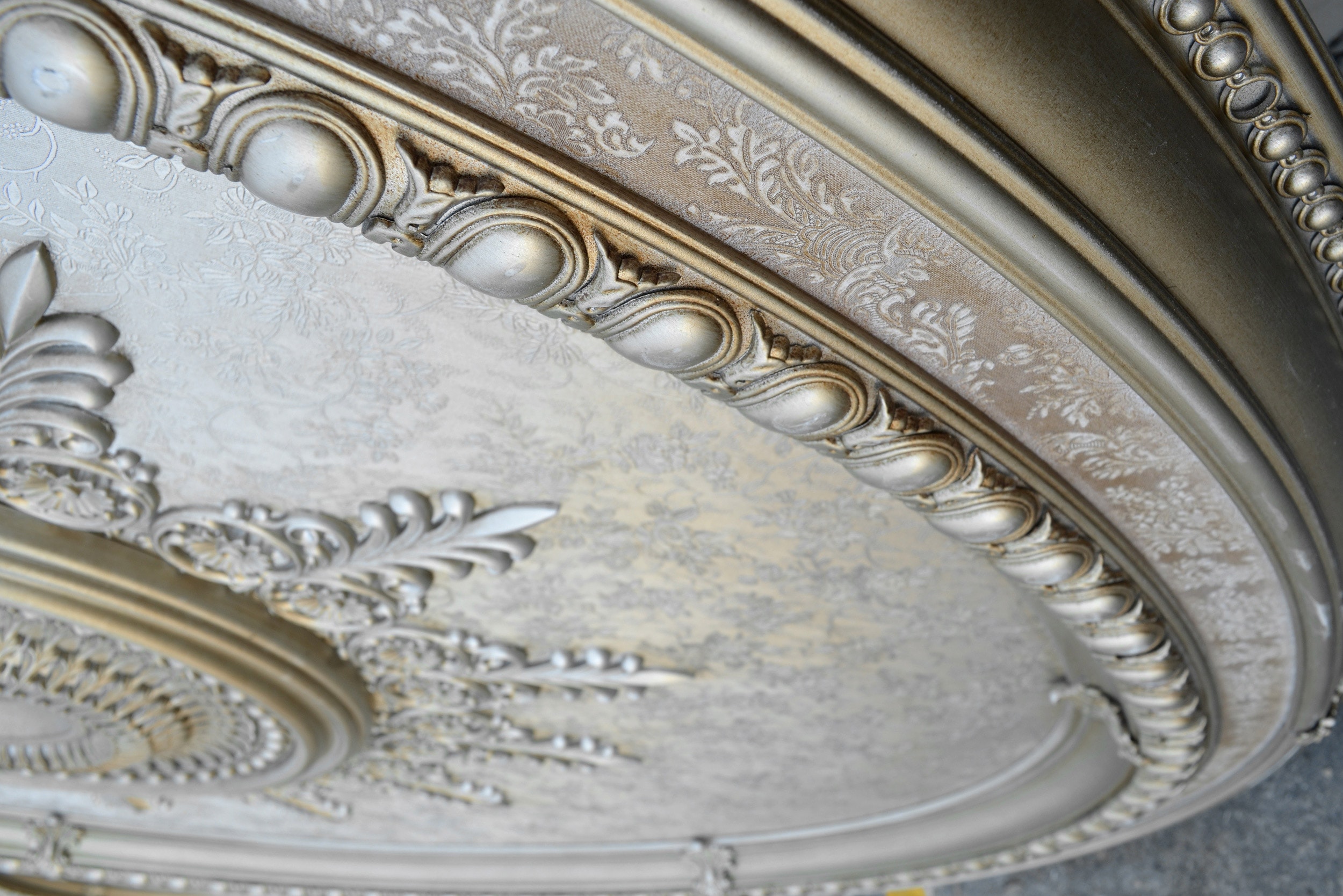 Champagne Silver Large Oval Ceiling Medallion 79 Inches