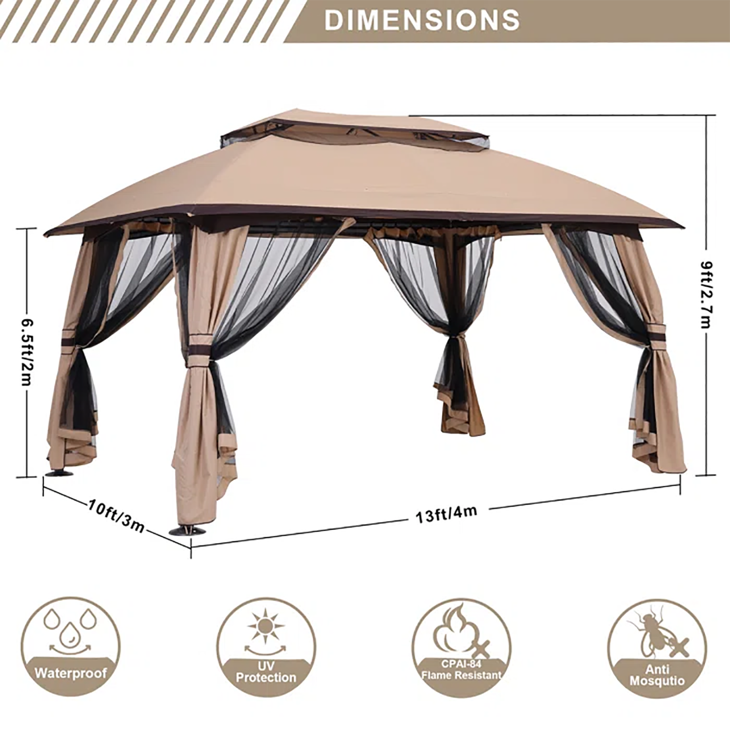 ABCCANOPY 13-ft x 10-ft Rectangle Beige Metal Polyester Roof Gazebo ...