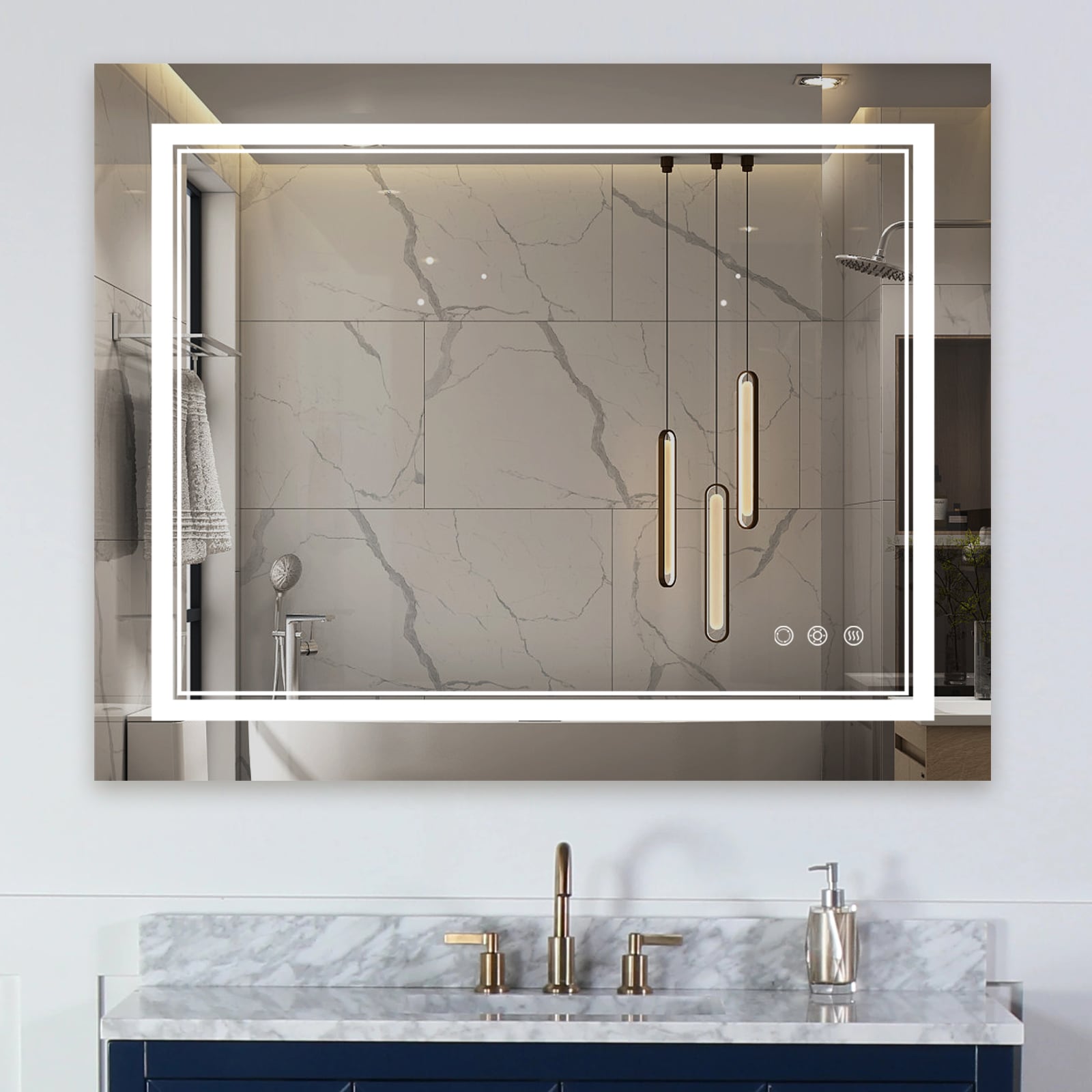 Maxax MXML01-129 VM 36-in x 48-in Polished Frameless Rectangle Dimmable LED Lighted Fog Free Bathroom Vanity Mirror ( Matte Chrome )