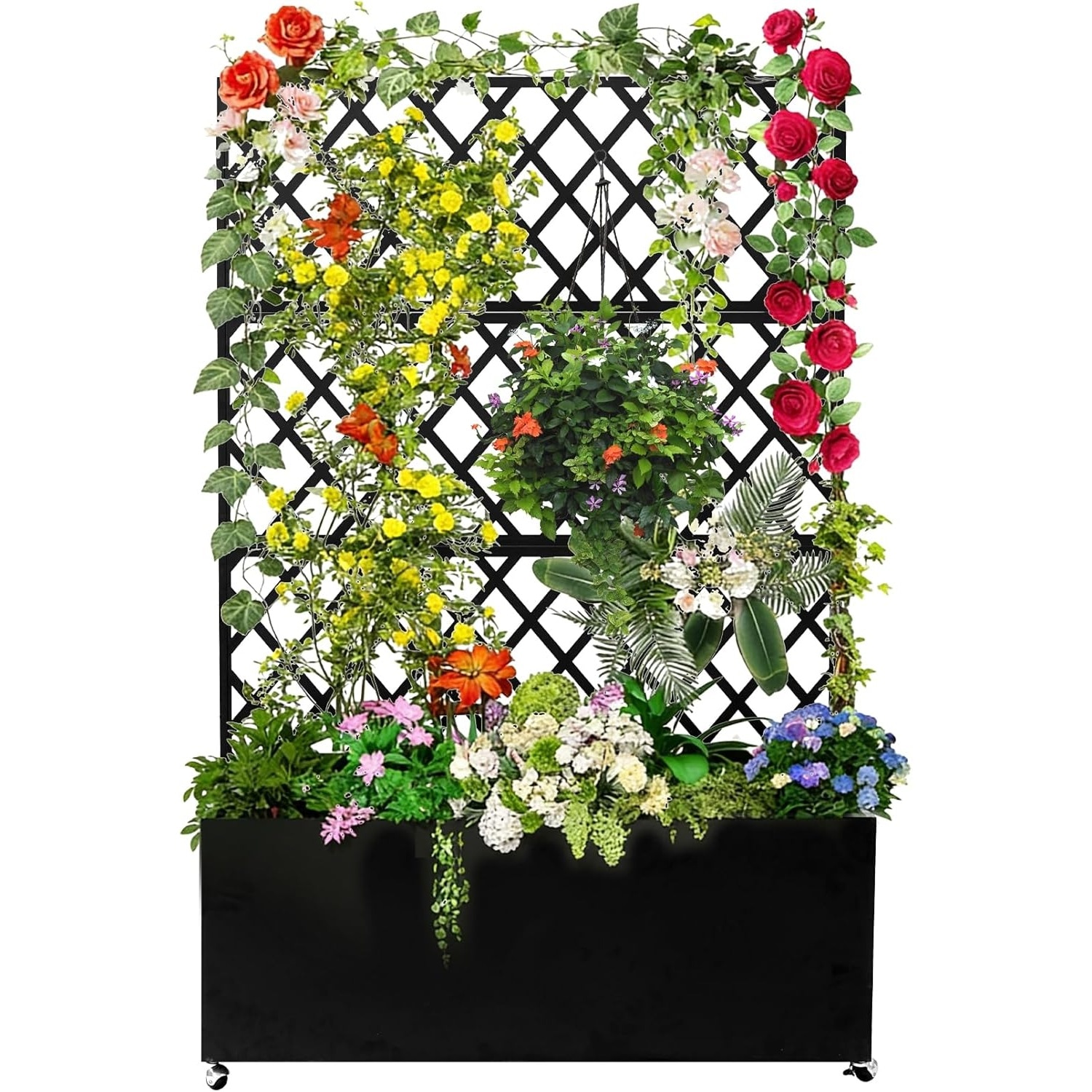 GarveeLife - Galvanized Steel Raised Garden Bed with Trellis and Privacy Screen 71x35x16Inch Larg...