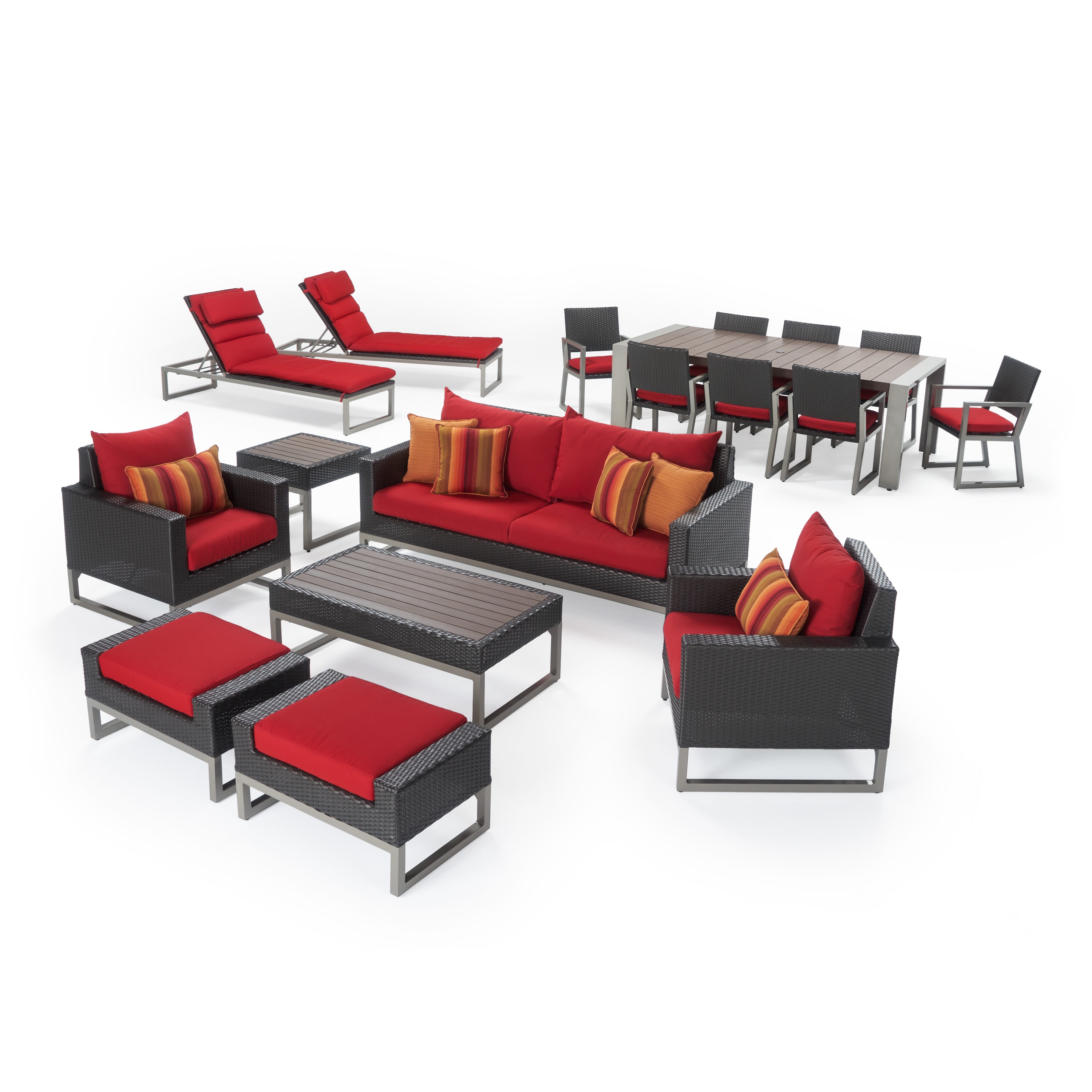 RST Brands OP-PEEST18-MILOESUNK Milo 18-Piece Wicker Patio Conversation Set with Red Sunbrella Cushions