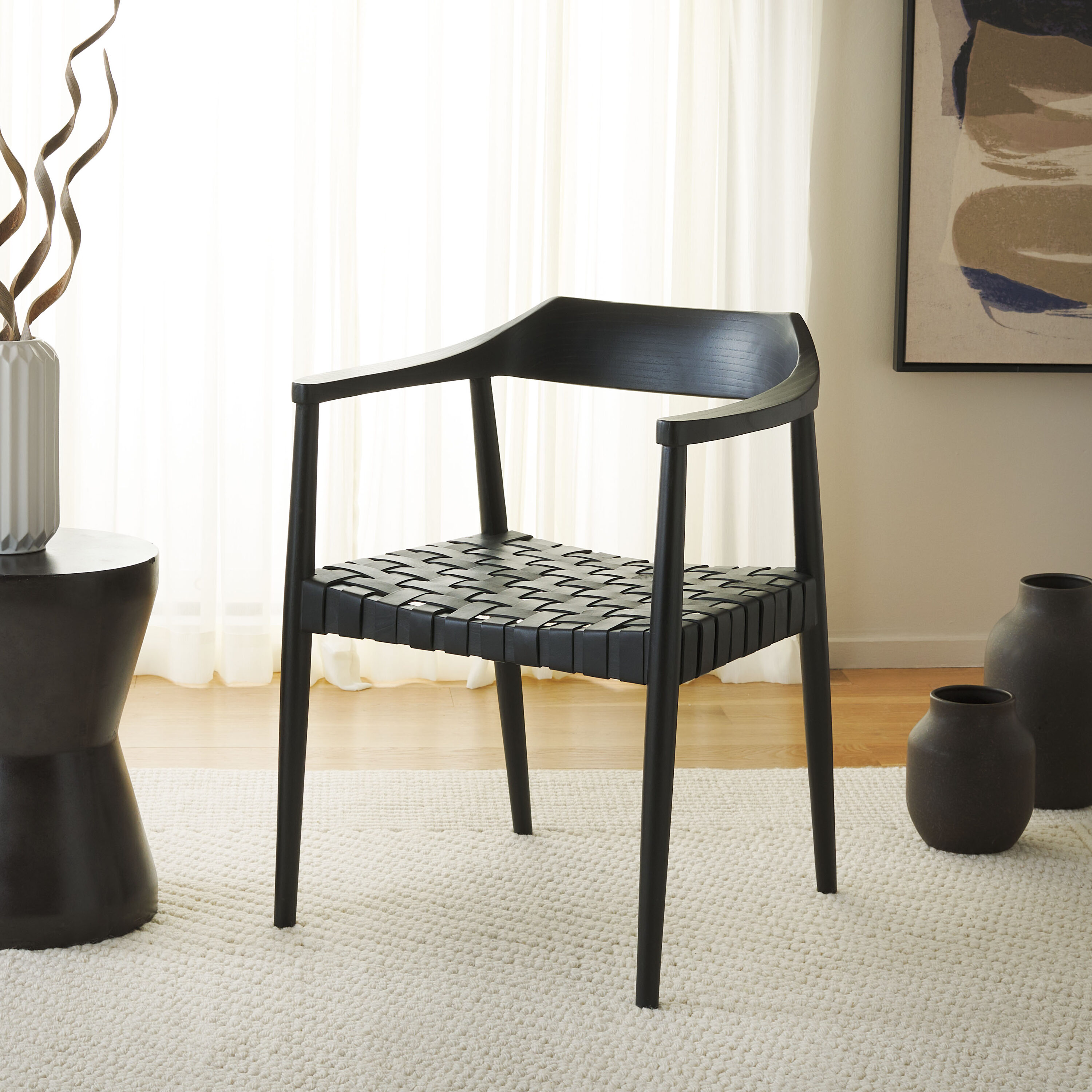 Safavieh ACH1202B Amycus Casual Black Leather Accent Chair