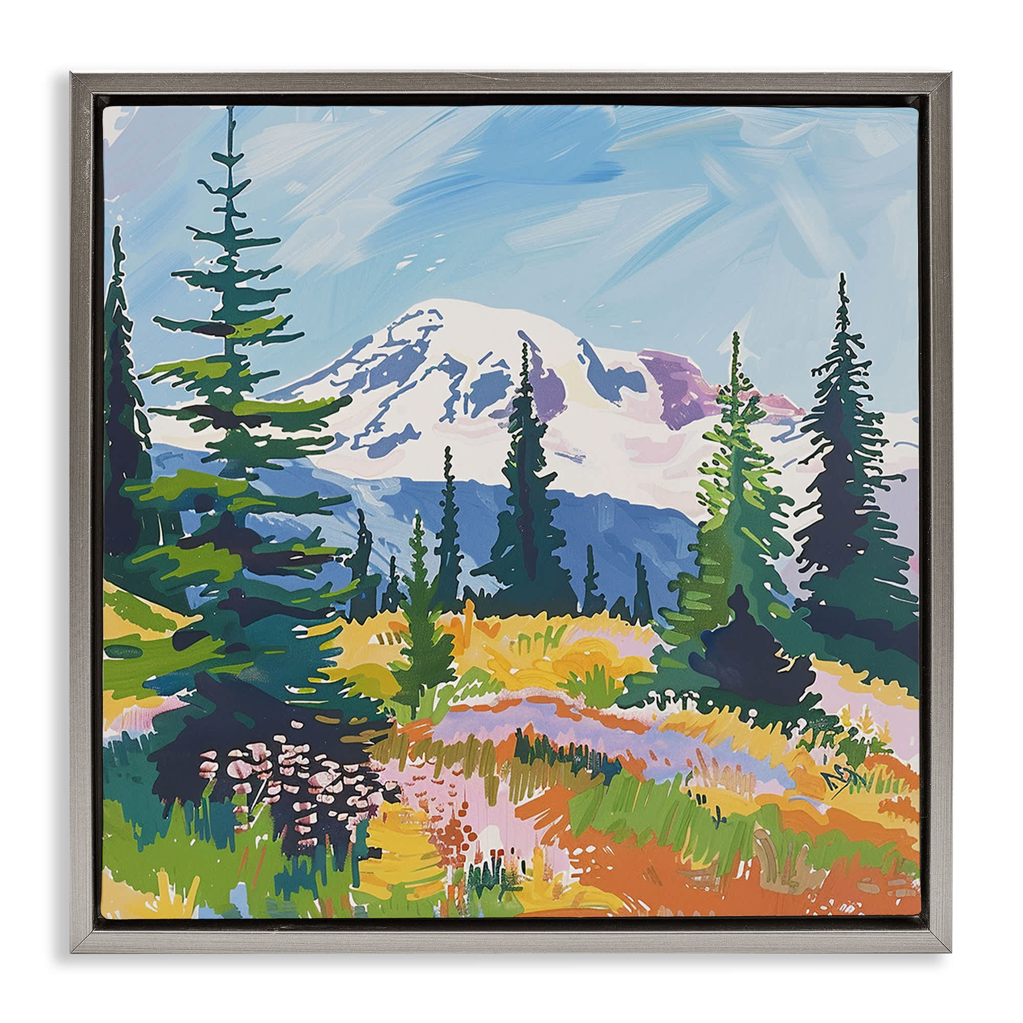 Stupell Industries BS-369-FFL-24X24 Peaceful Mountain Valley Scenery Gray Framed Floater Canvas Wall Art By Walker Noble 25 x 25