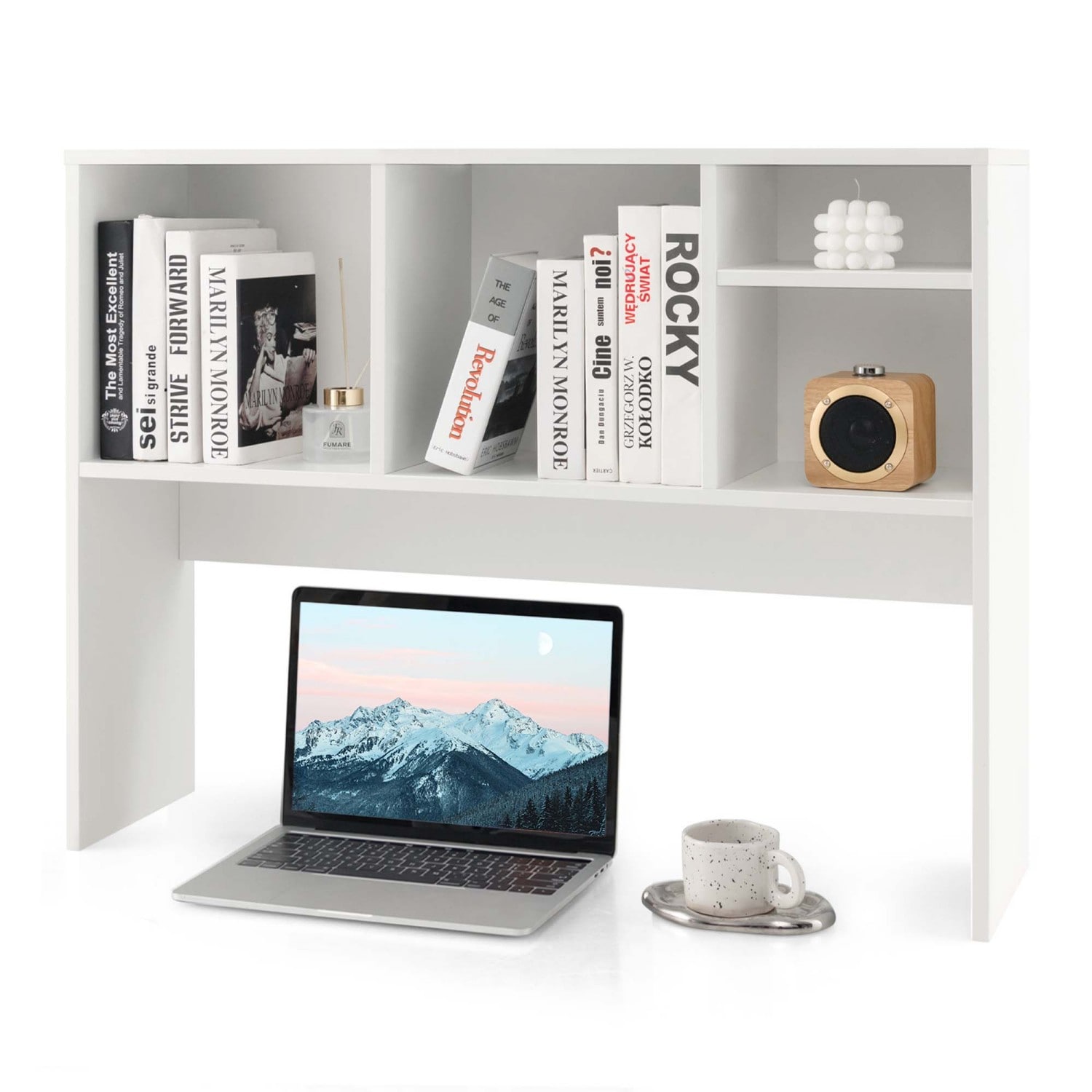 Costway CB10482WH Computer Desktop Bookcase Countertop Storage Bookshelf Organizer with 4 Cubbies White