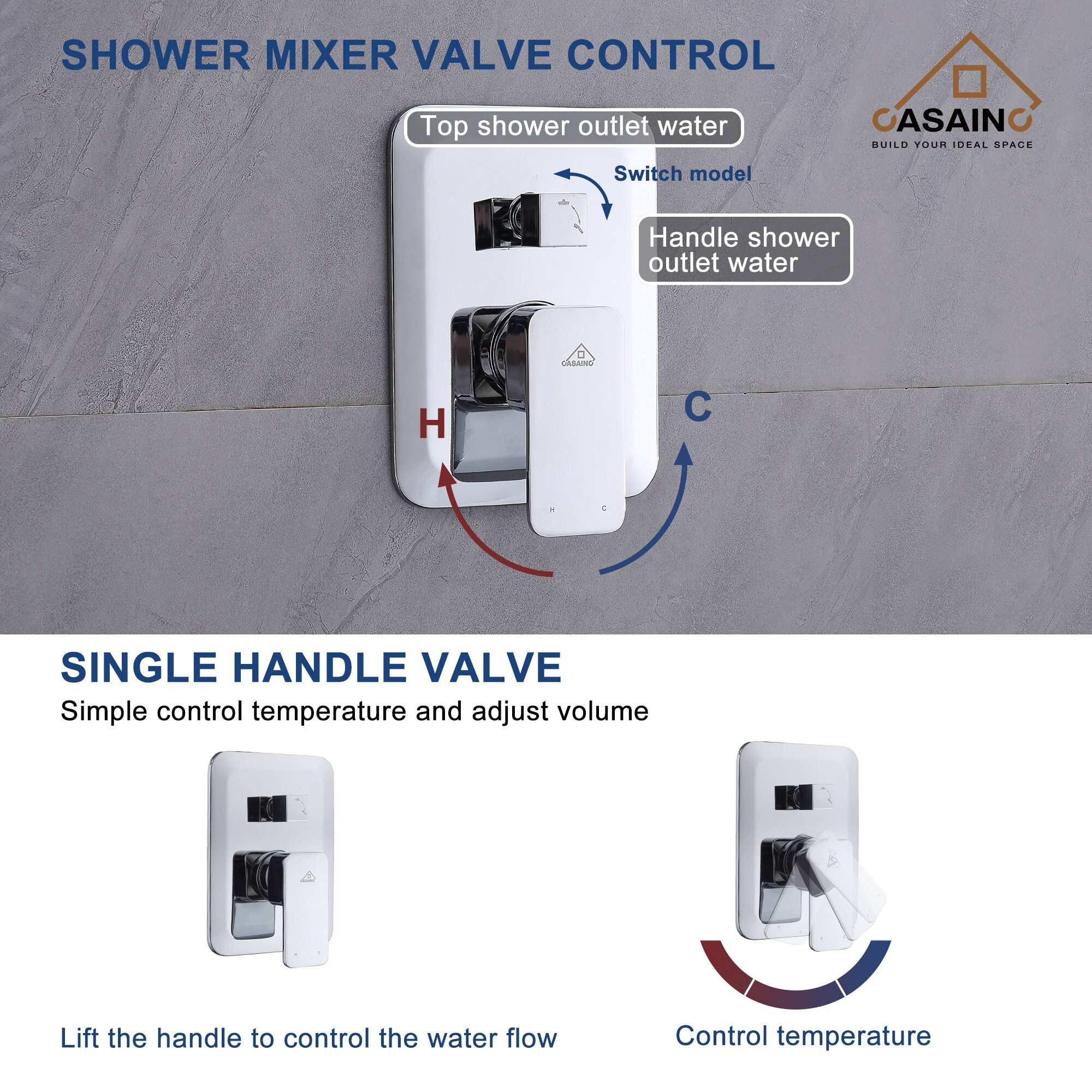 CASAINC CS3952-MB Showerhead-Bar-Panels - View #6