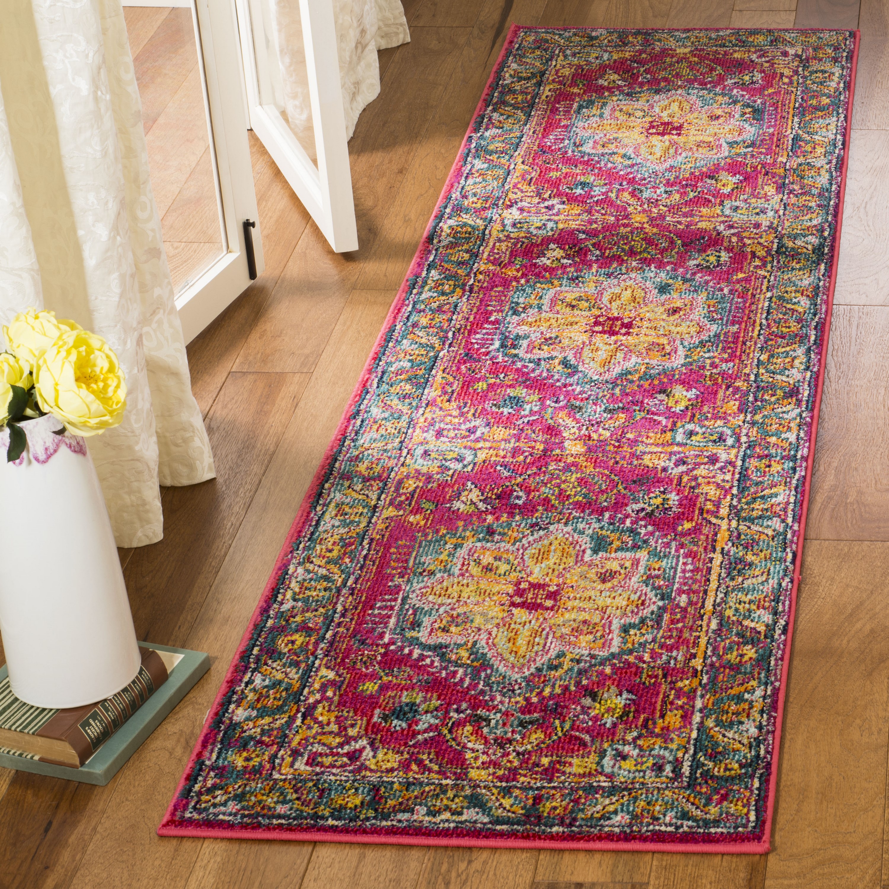Safavieh PHX153R-28 Phoenix Ian 2 x 8 (ft) Loomed Polypropylene Fuchsia/Blue Rectangular Indoor Distressed/Overdyed Vintage Runner rug
