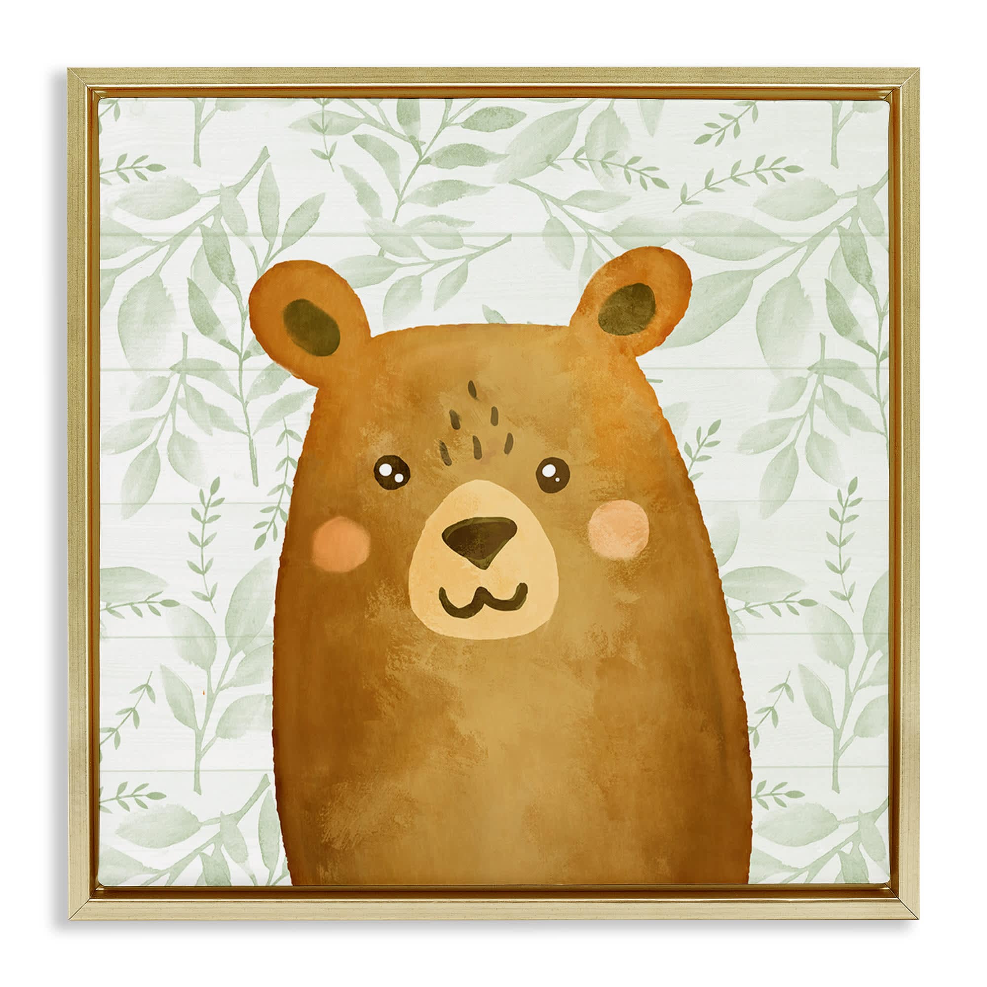Stupell Industries BS-037-FFG-17X17 Bear on Botanicals Whimsy Gold Framed Floater Canvas Wall Art By Kim Allen 18 x 18