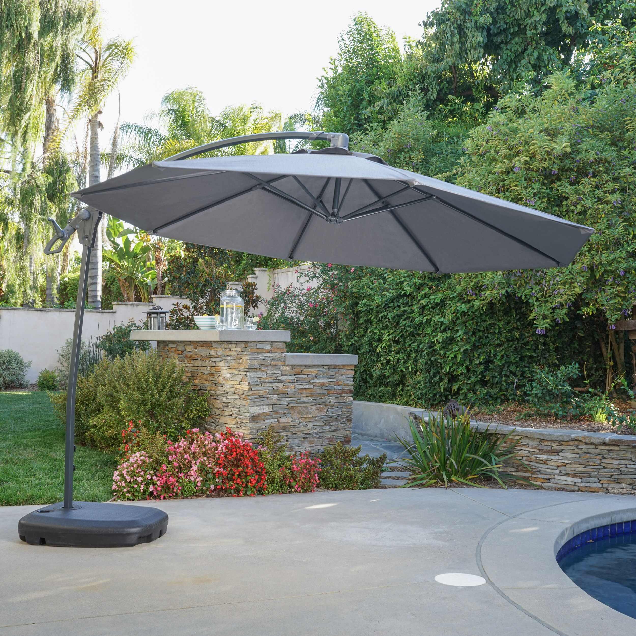 Best Selling Home Decor 9.7-ft Dark Grey Offset Patio Umbrella with ...