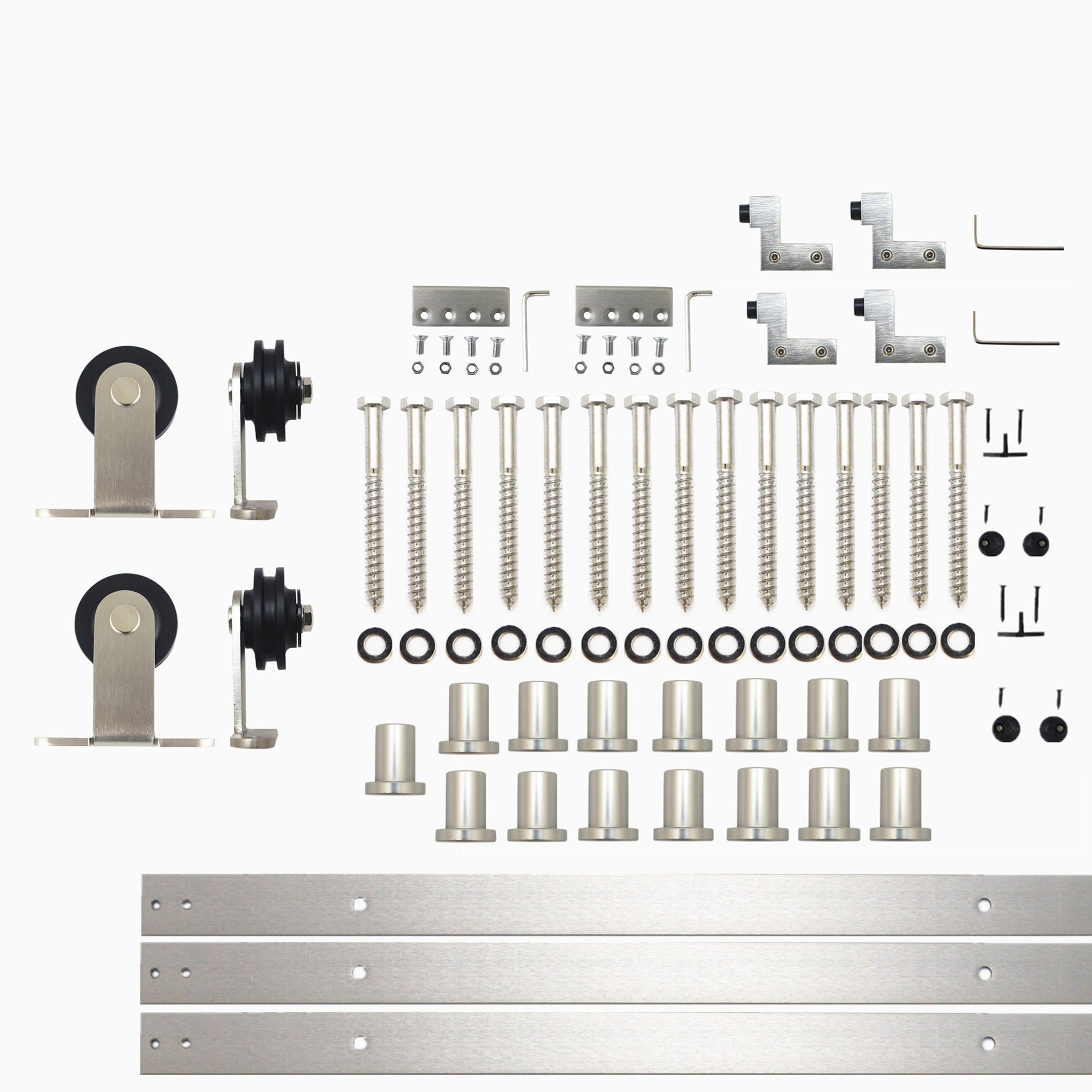 HOMACER DZ2DNZ216C 216-in Brushed Brushed Nickel Indoor Top mount Double Barn door hardware kit