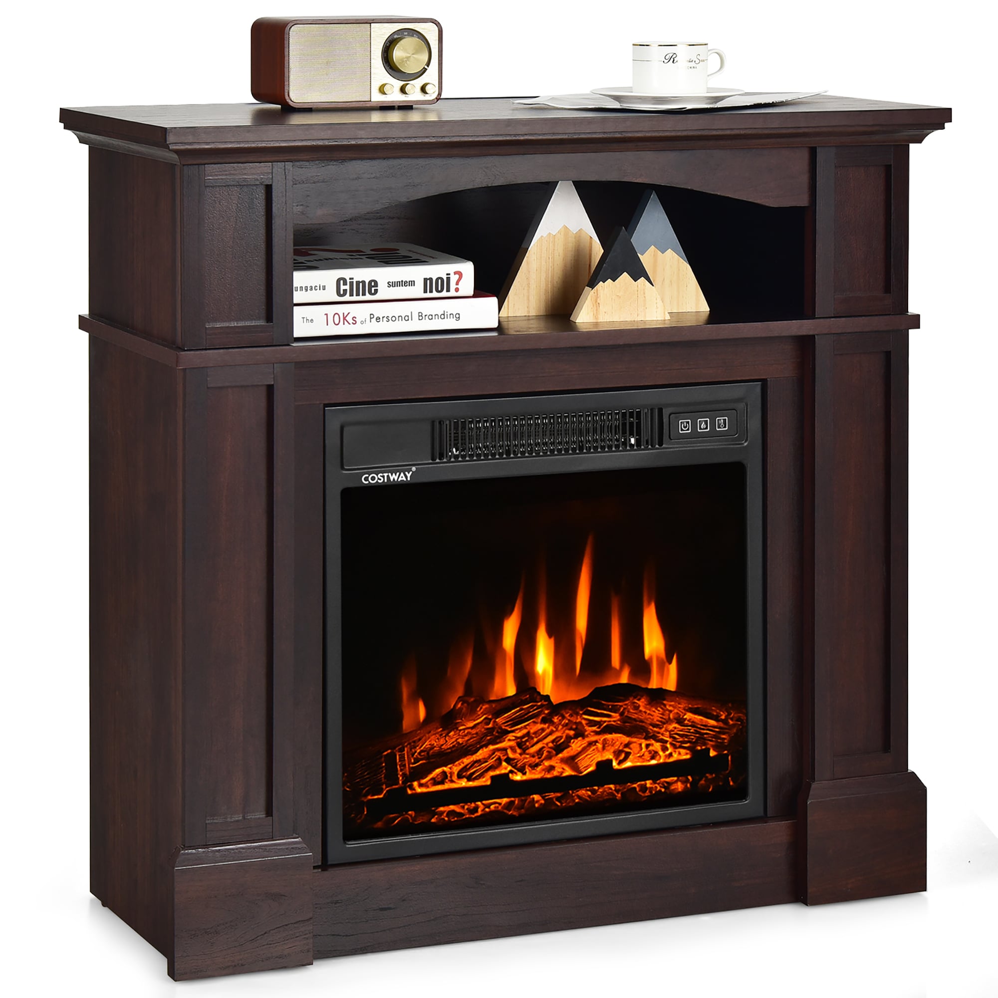 Goplus FP10102US-NA 15-Inches W Brown Free standing LED Corner Electric Fireplace with Remote Control Included