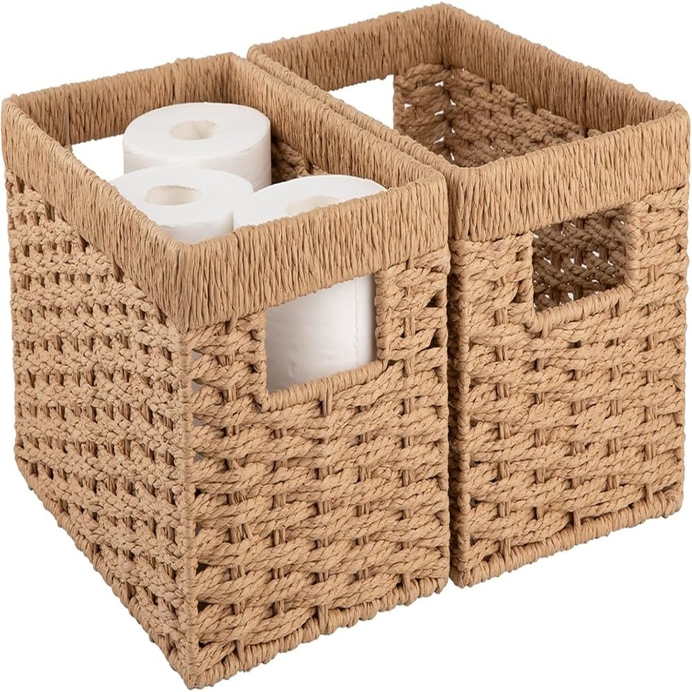 OIAHOMY Wicker Baskets Paper Rope Storage Baskets for Organizing with Built in Handles 2 Packs Yellow #B0DSHMYWD9