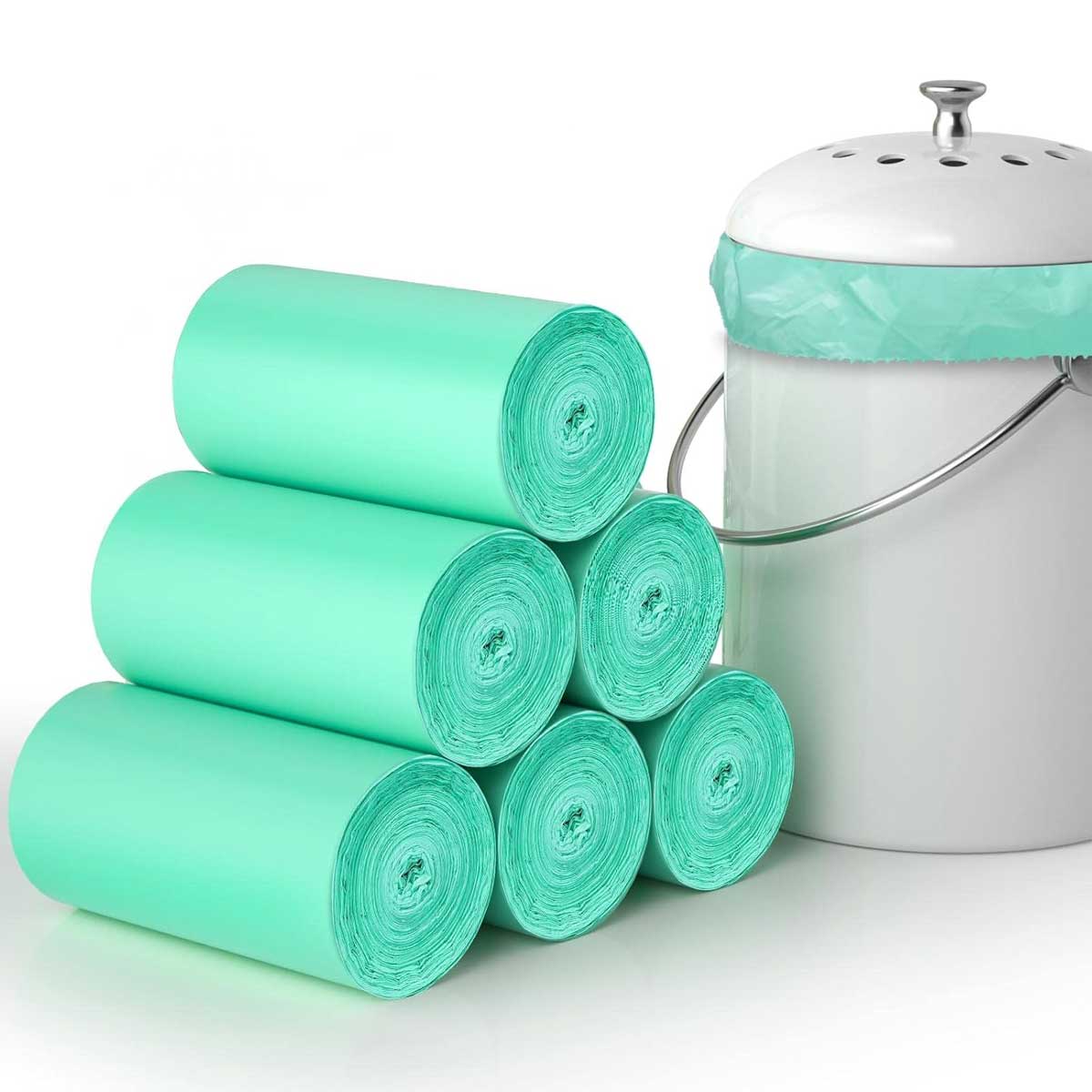 Aoibox  Compostable Trash Bags 1.2 Gallon 150 Pack Biodegradable Green Small Kitchen Bathroom Office Waste Bags for 1-2 Gallon Bins