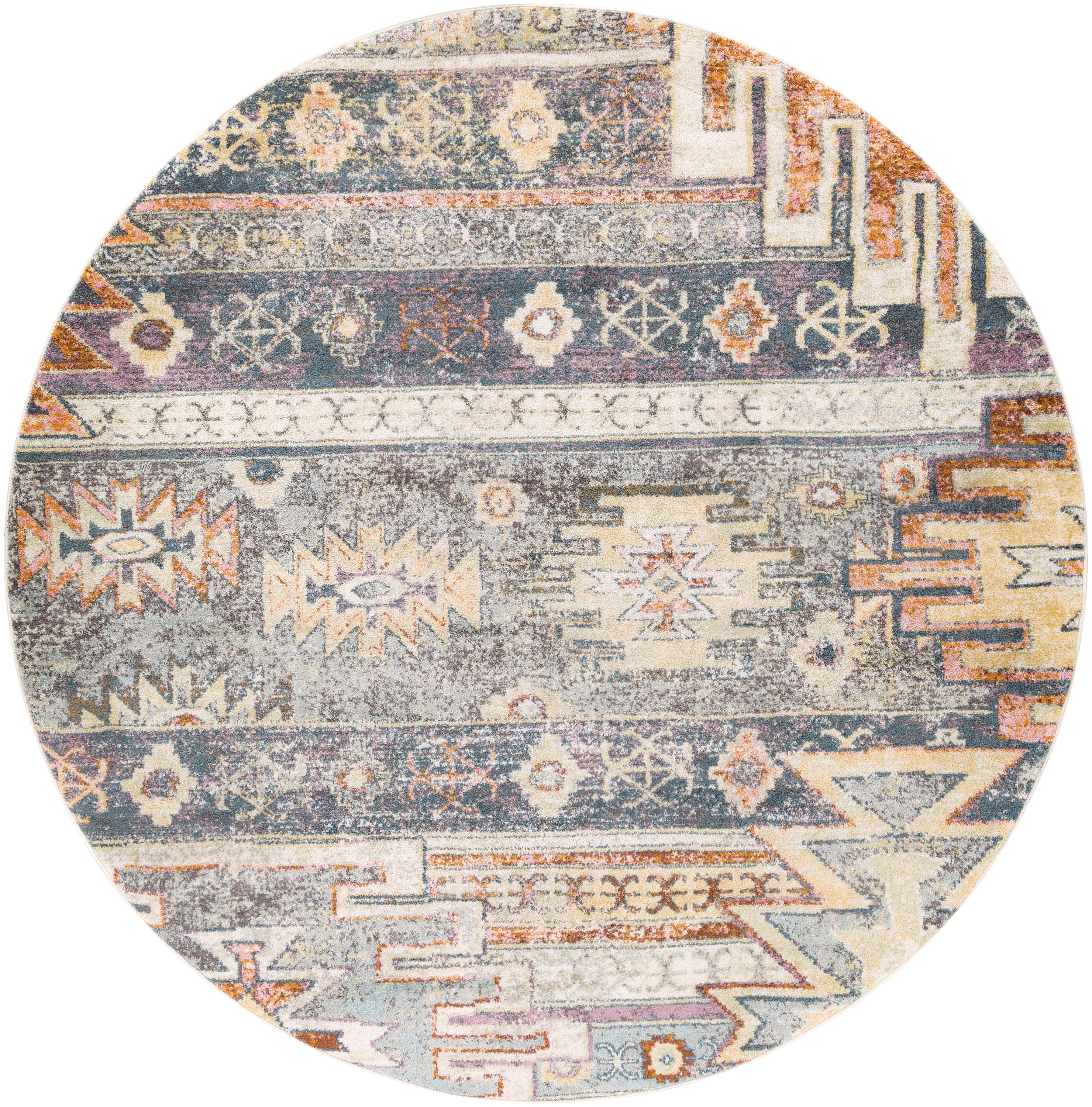 Livabliss NWM2310-53RD New Mexico 5 x 5 (ft) Polypropylene Denim Round Indoor Ikat Vintage Area rug