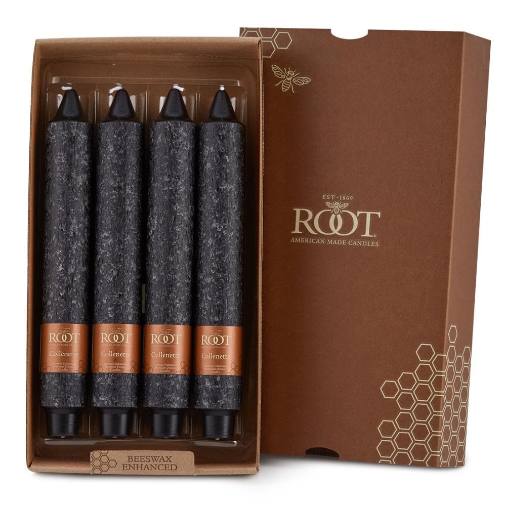 Root Candles 4Pack 9Inch Black Round Taper Candles with Beeswax