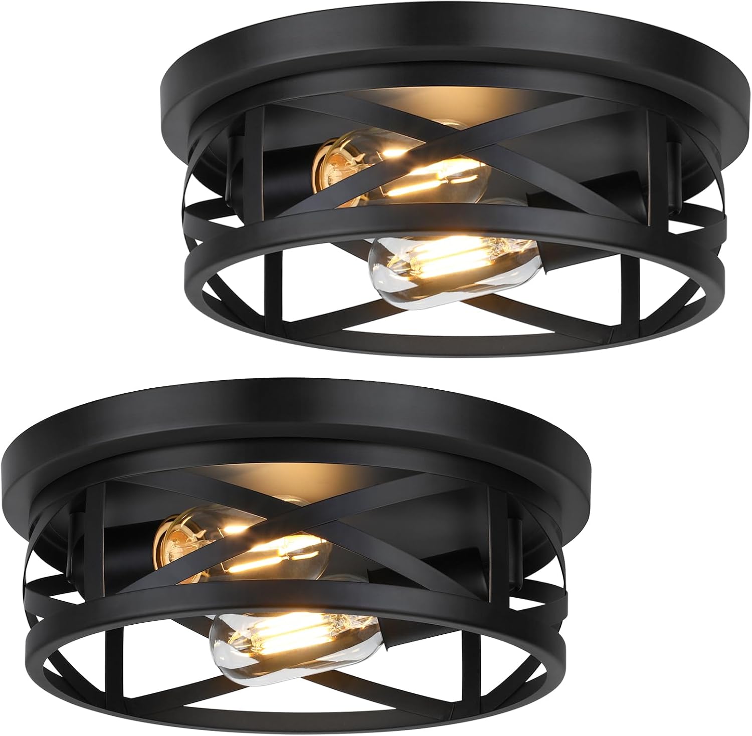 Nordic Hygge BS-X10023P-E26-2 2 Light Flush Mount Ceiling Light Fixtures 2 Pack Farmhouse Black Ceiling Lights Industrial Metal Cage Light Fixtures with Adjustable Head