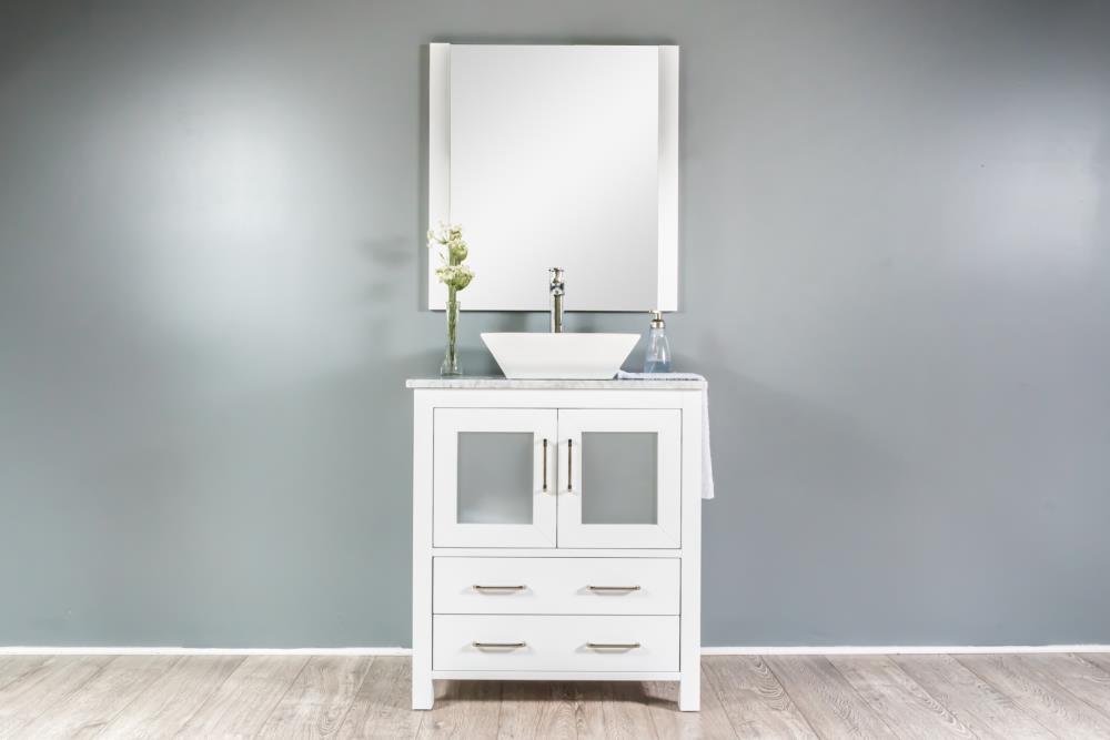 C.L.L Collections NP-30-I-WH Newport 30-in White Single Sink Bathroom Vanity with White Marble Top (Mirror and Faucet Included)