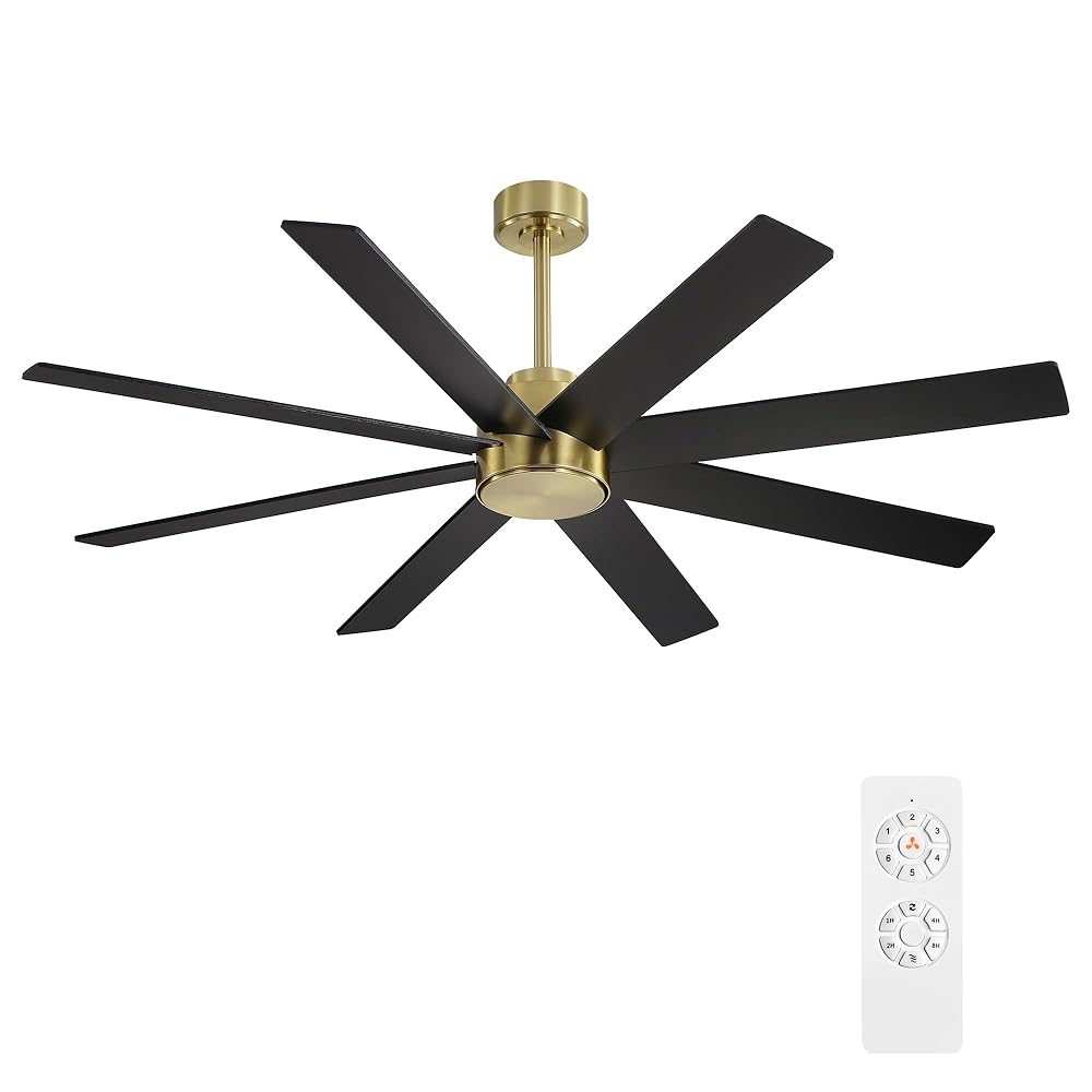 MLIAN 60 BLACK/GOLD with BLACK Blades Ceiling Fan Without Light 8 -Blade