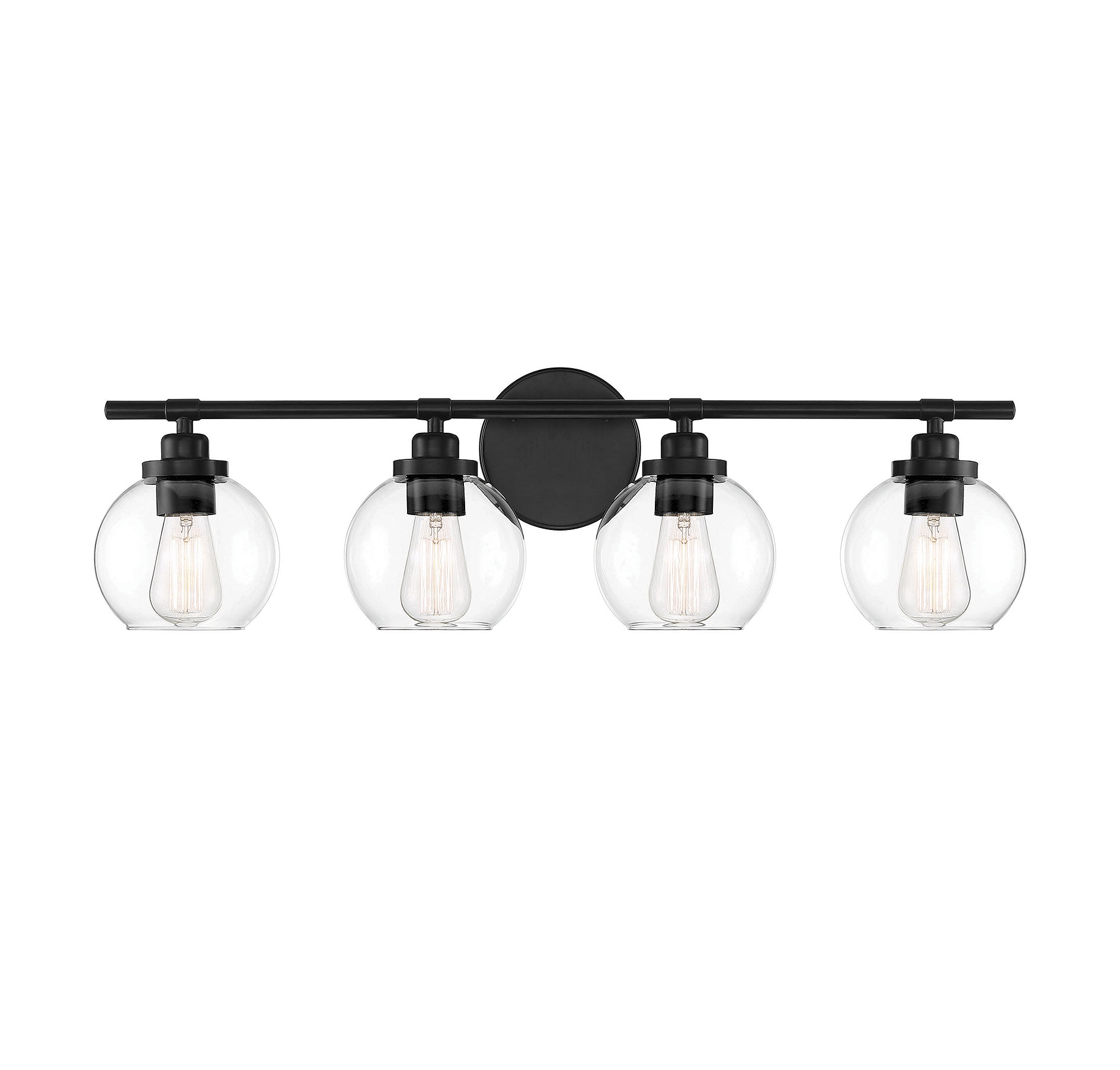 Matte Black 4-Light Bathroom Vanity Fixture with Frosted Glass Shades