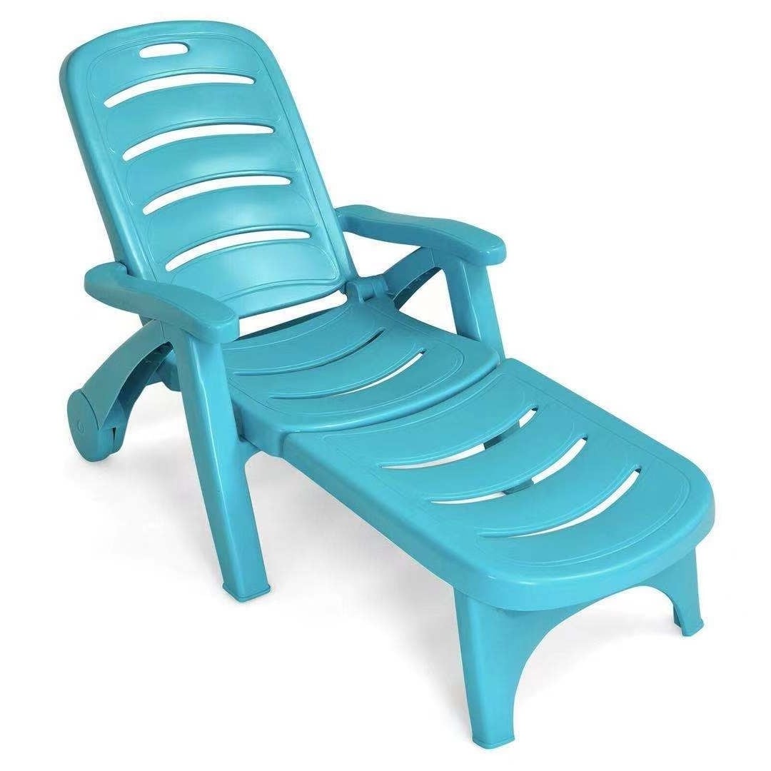 Slickblue - 1PC- Folding Lounger Chaise Chair with Wheels and PP Seat 5 Adjustable Positions Chai...
