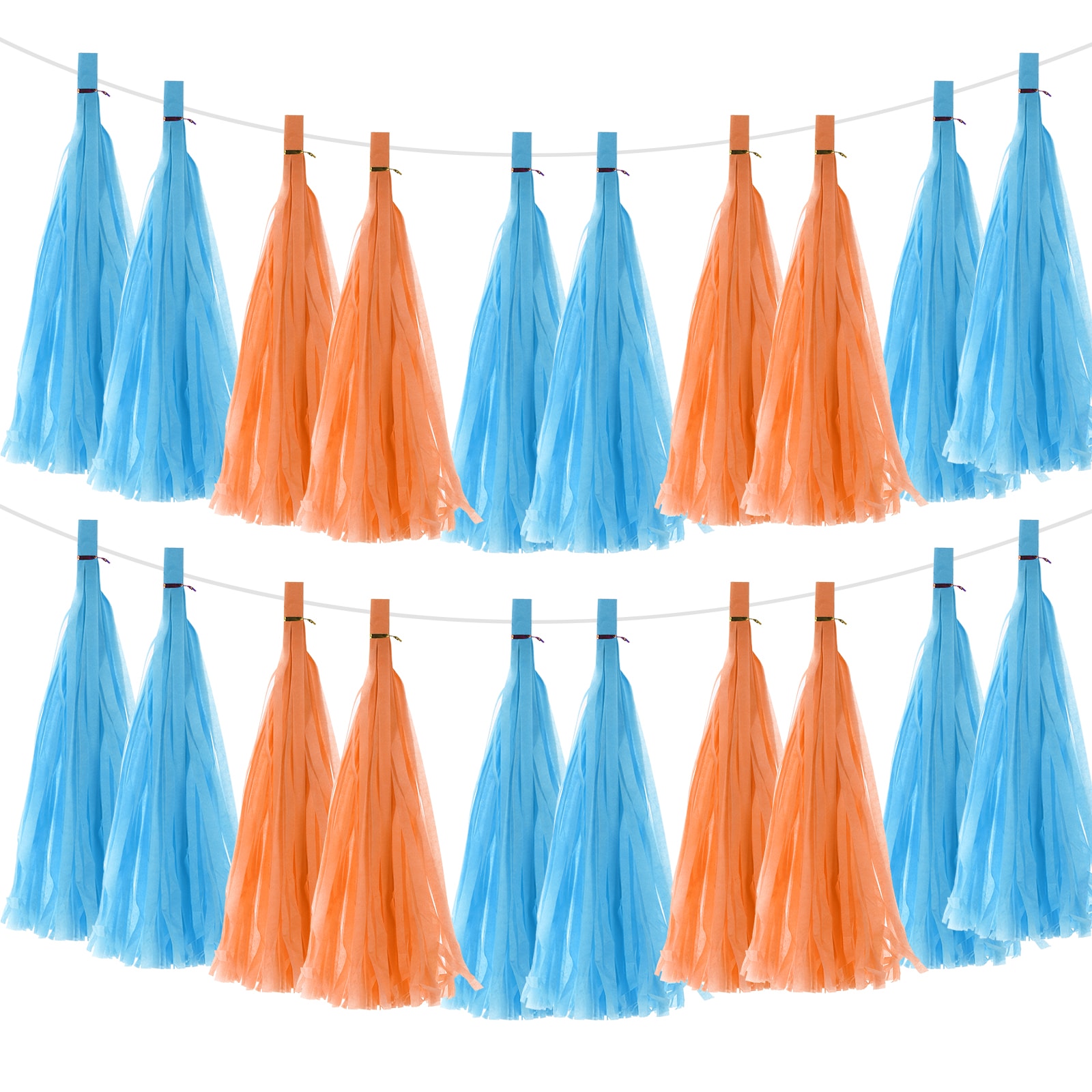 Unique Bargains 20Pcs Dark BlueOrange Tassel Garland Banner with Rope Tissue Paper Tassels Party DIY Kits for Anniversary Wedding Birthday Party
