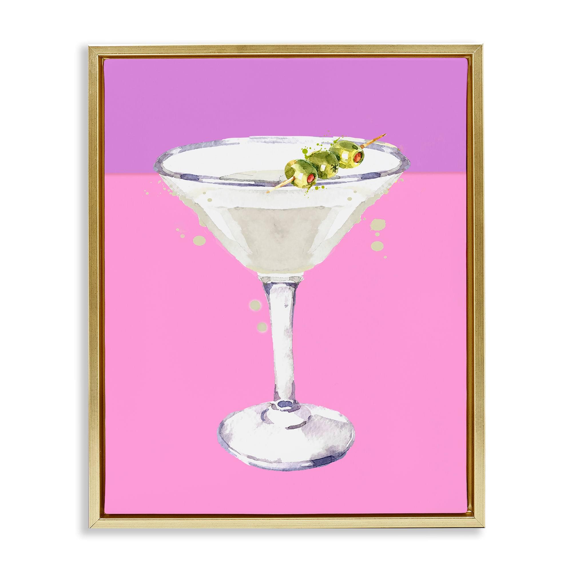 Stupell Industries BS-272-FFG-24X30 Bright Olive Martini Gold Framed Floater Canvas Wall Art By Susan Jill 25 x 31